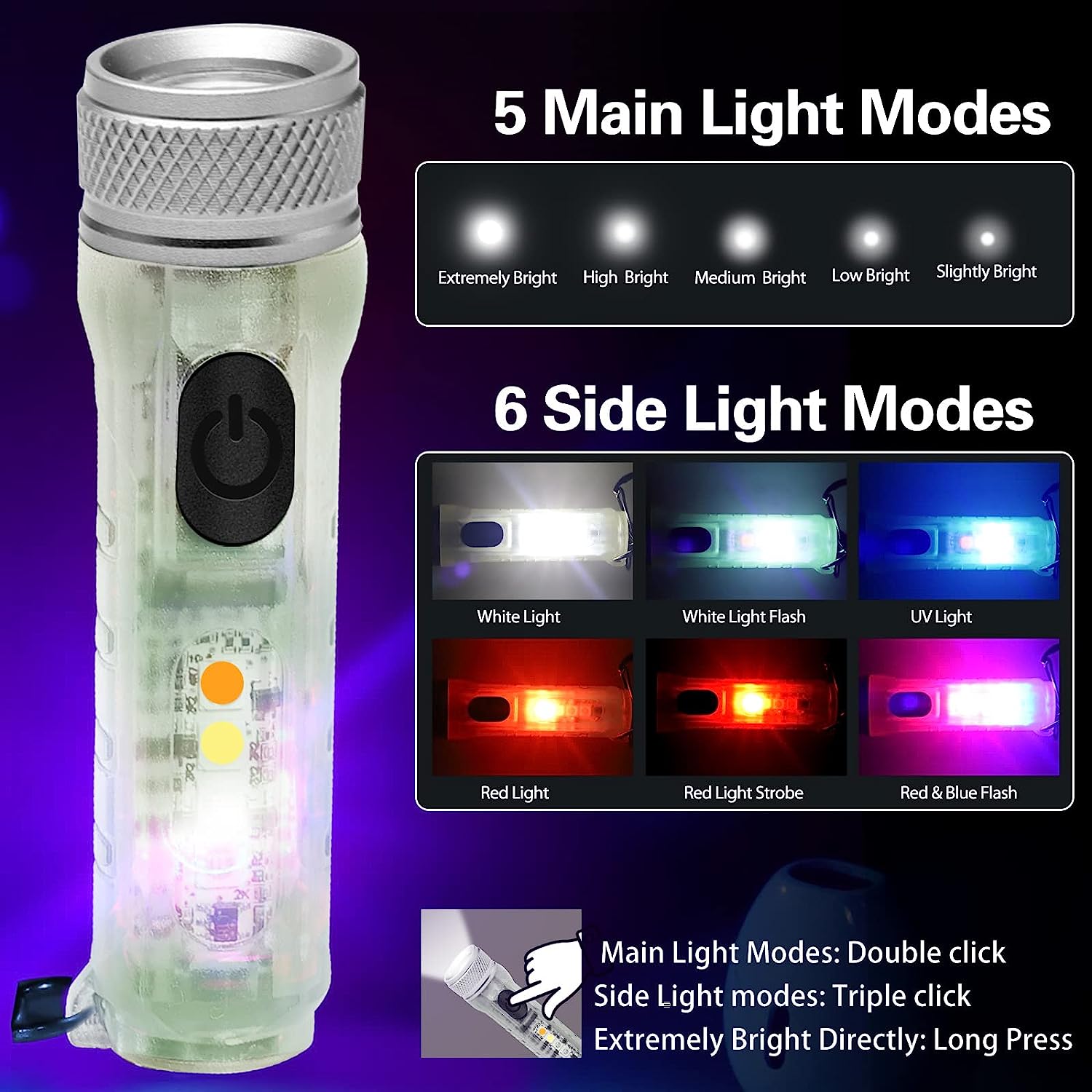 (🔥Last Day Promotion-SAVE 60% OFF)☀️Mini Powerful EDC Flashlight with Red UV Blue Light🔥BUY 2 GET 10% OFF & FREE SHIPPING！