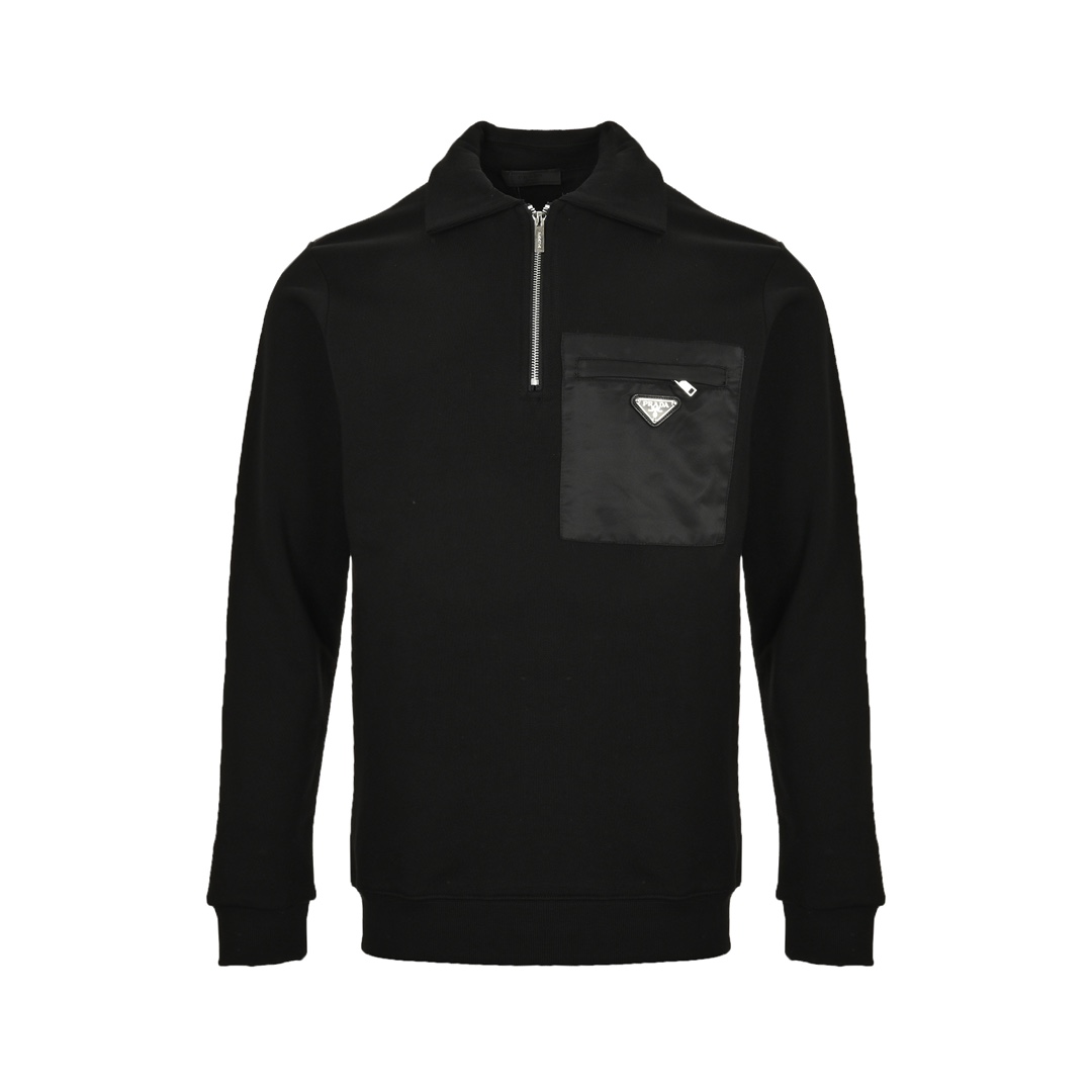 Prada 24Fw Pocket Badge Triangle Logo Half-Zip Lapel Sweatshirt