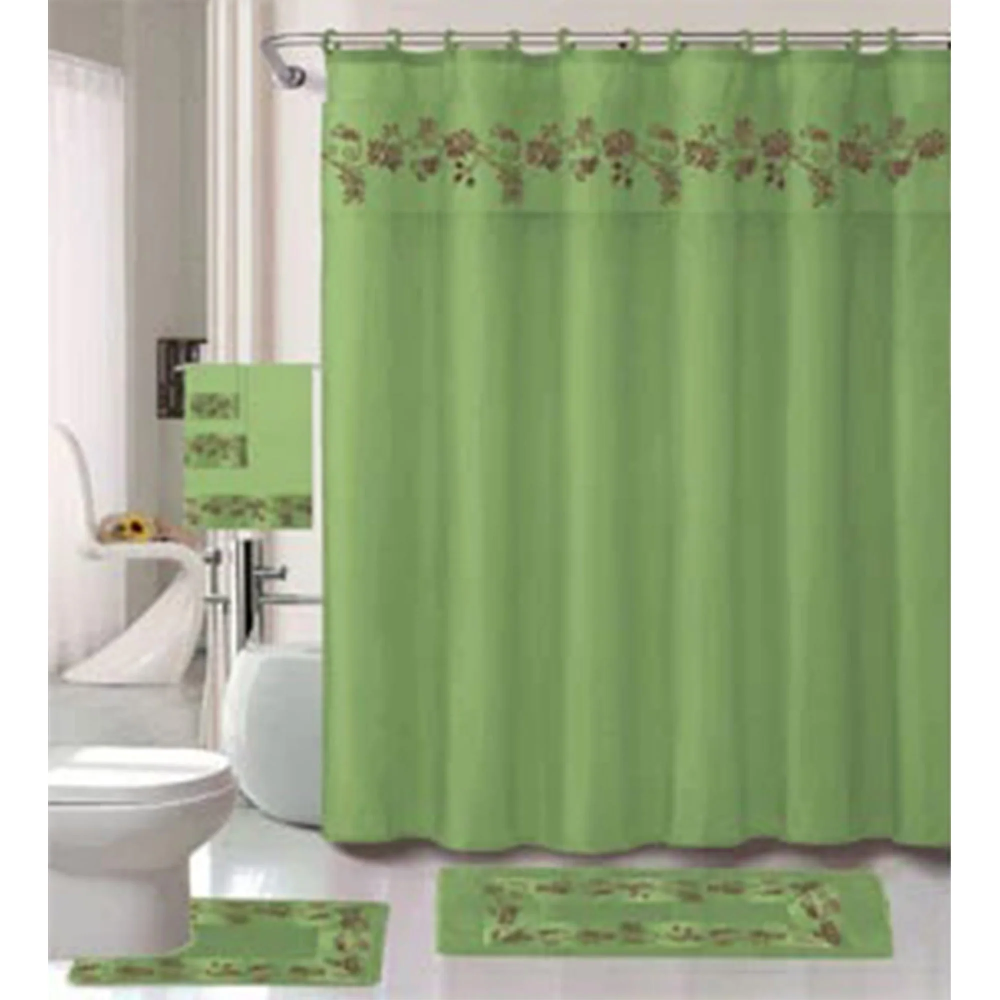 All For You 18 Piece Embroidered Non-Slip Bath Rug, Shower Curtain and Towel Set
