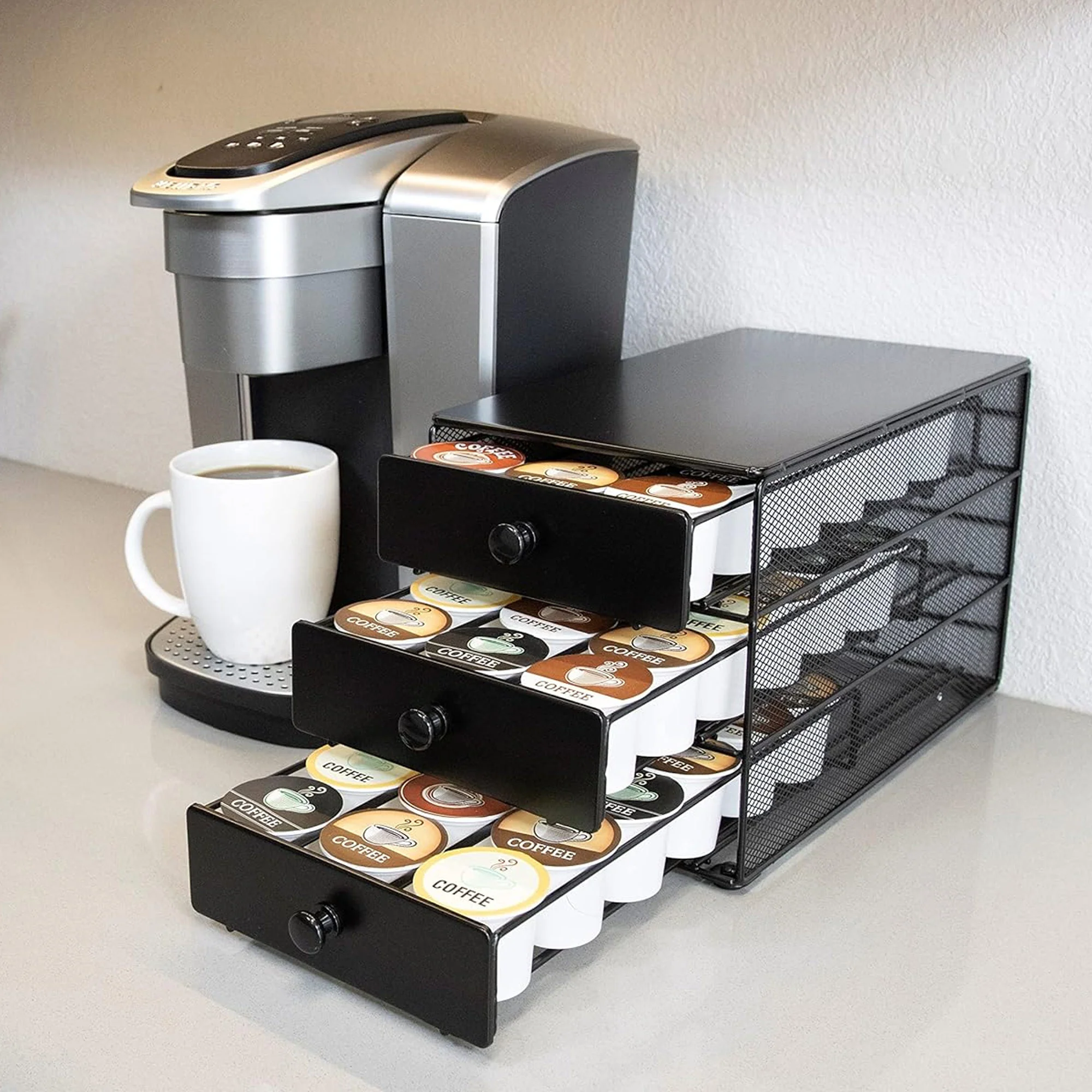 Nifty 3-Tier Holder & Storage, 54 K-Cups Pod Pack Capacity Rack Satin Finish, Black