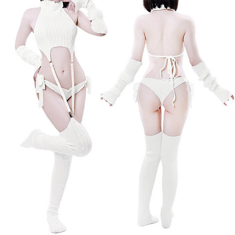 Sexy Lace-up Backless Sweater Lingerie Set