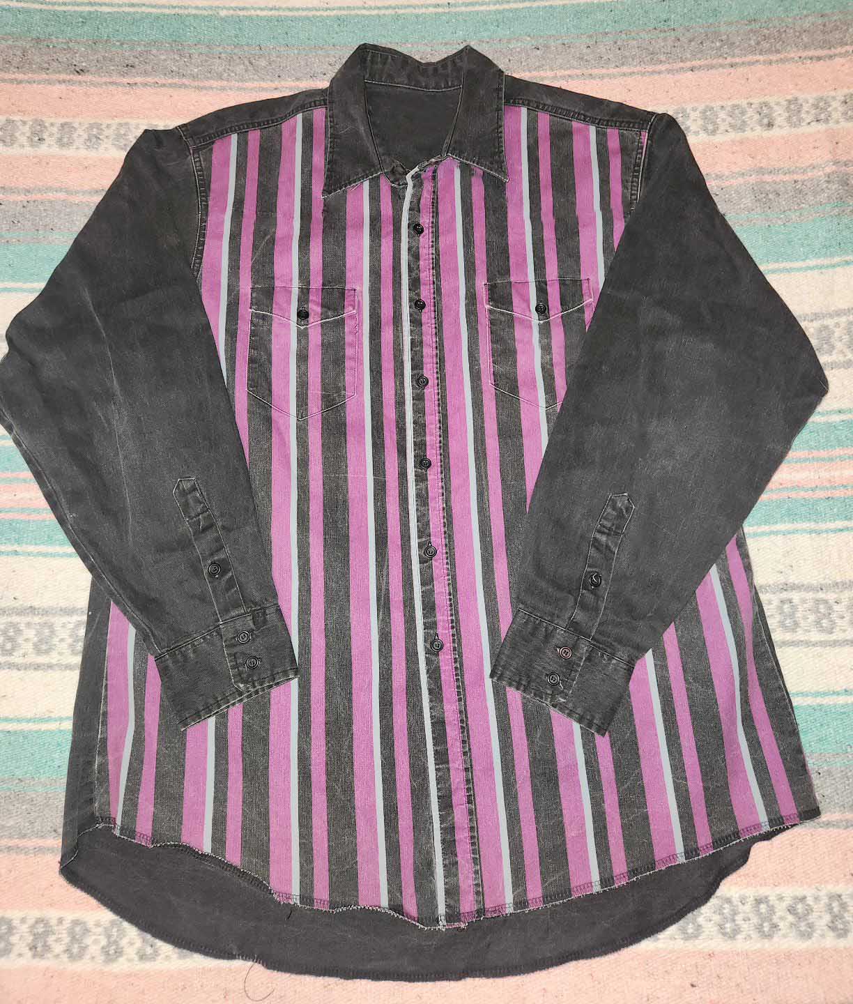 Men's Casual Vintage Gray Striped Long Sleeve Shirt