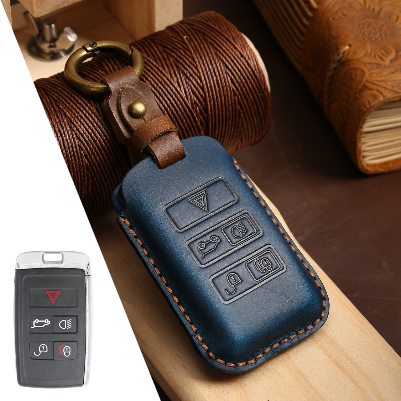 Buttons Genuine Leather Car Key