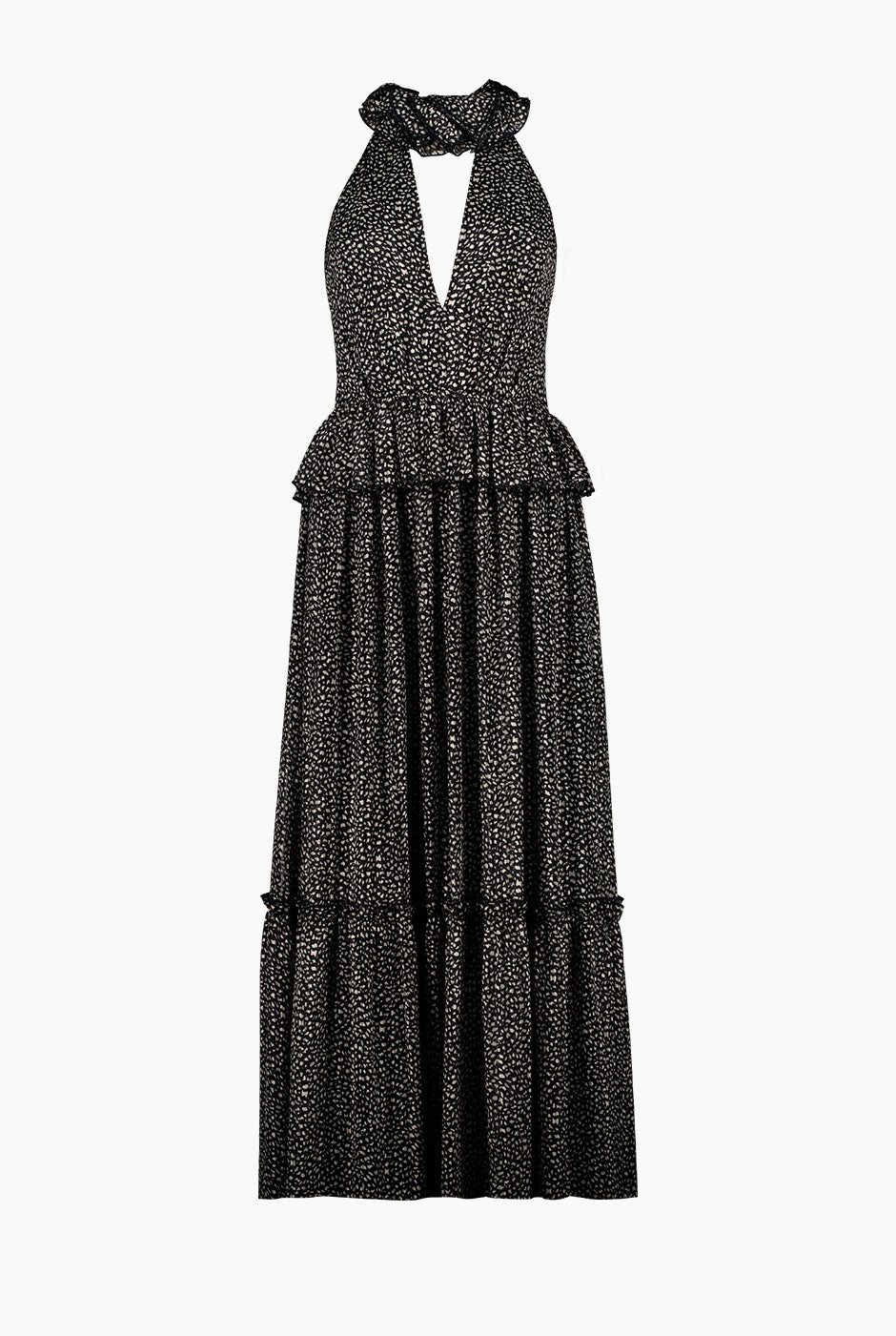 Vestido largo con estampado y cuello halter