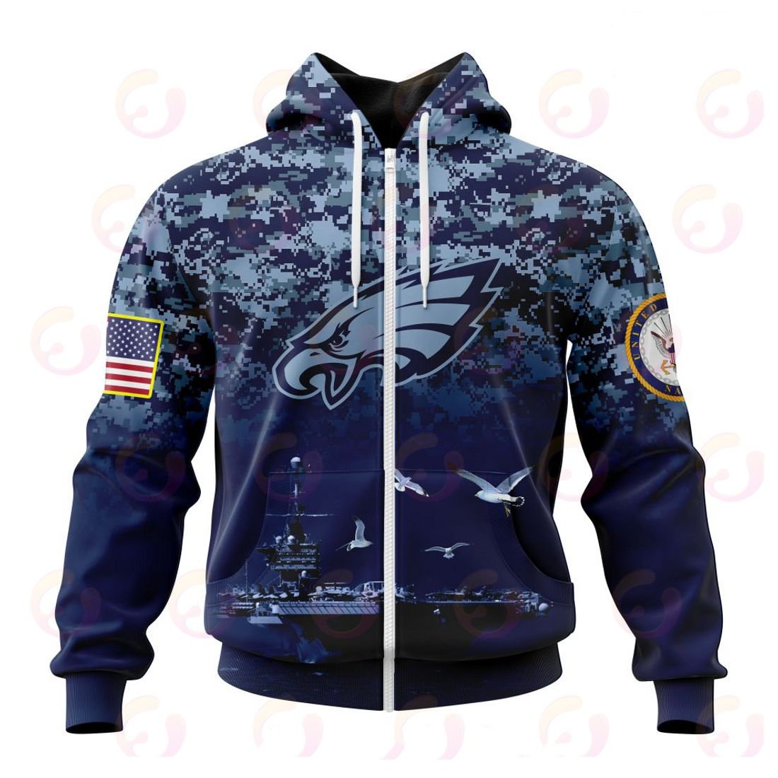 PHILADELPHIA EAGLES 3D HOODIE HONOR US NAVY VETERANS