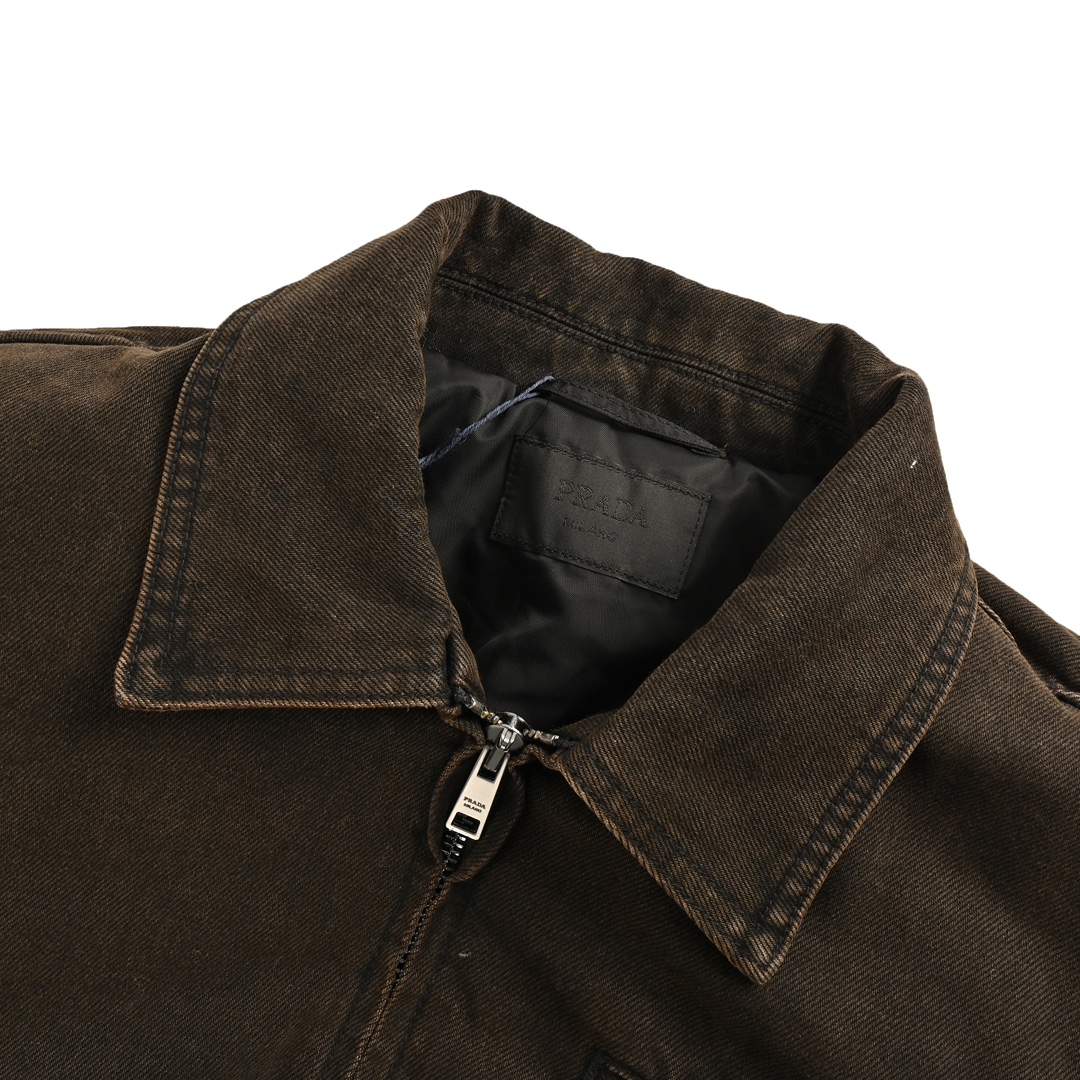 Prada 24Fw triangle logo lapel washed denim cotton jacket