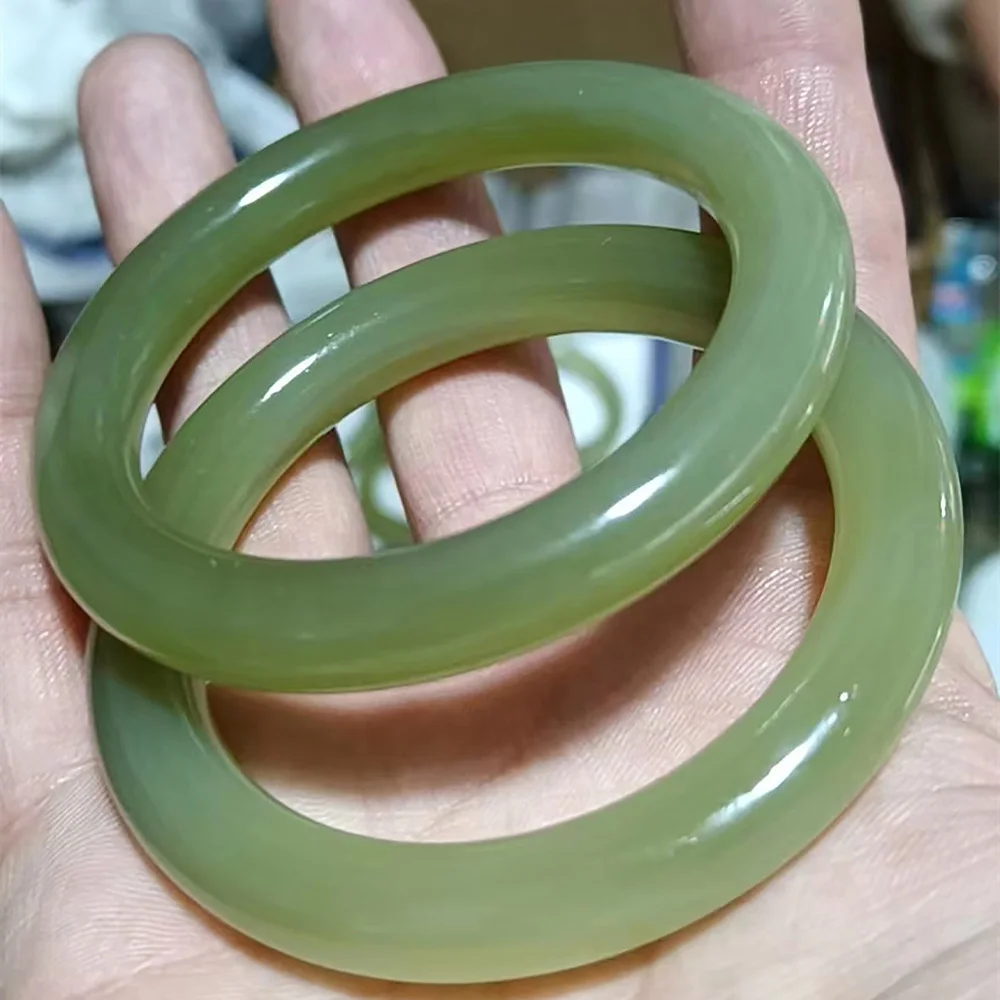 Hotan Jade Bangle Bracelet For Women Natural Green Jade Chalcedony Charm Jadeite Handring Jewelry Accessories Holiday Gifts