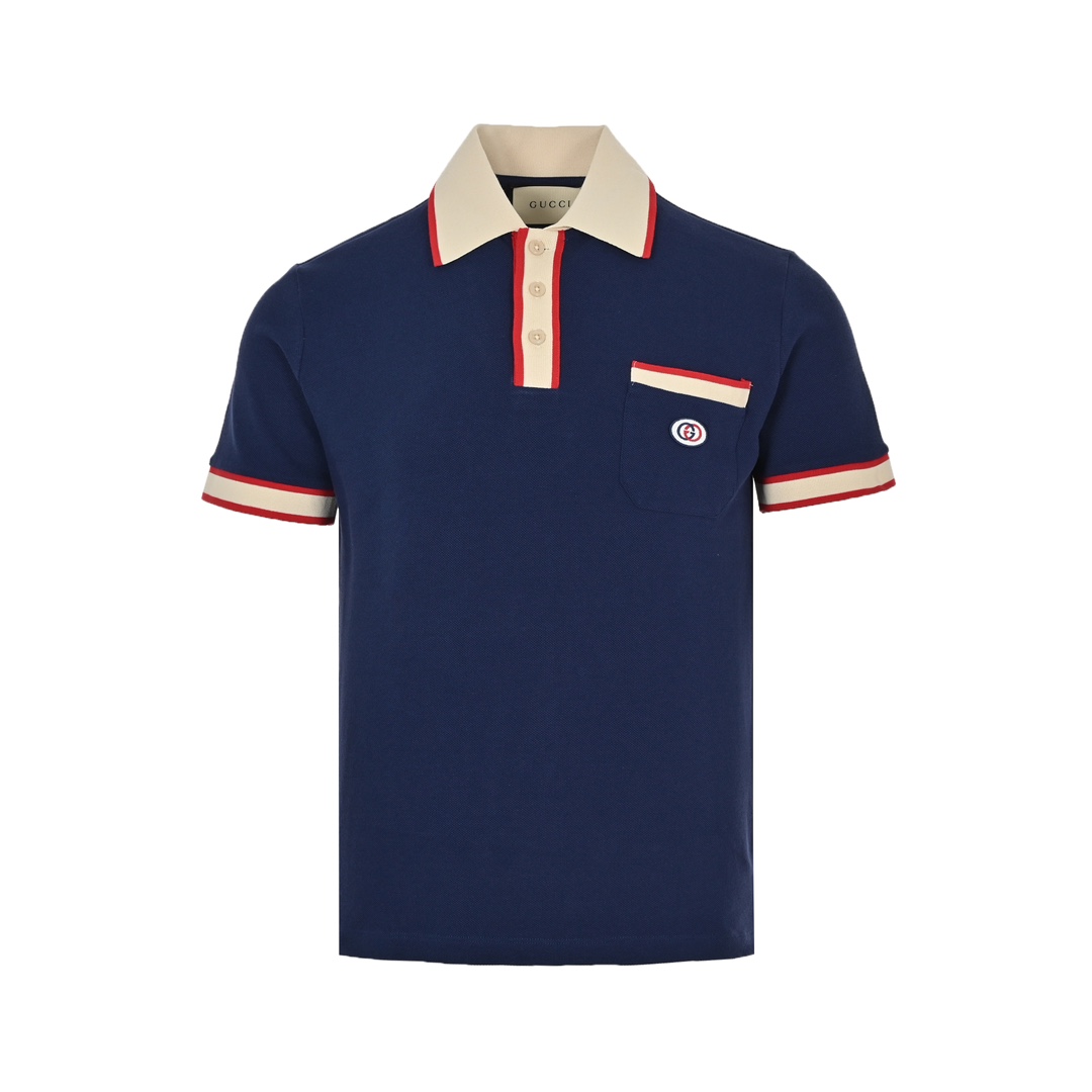 Gucci 23ss classic pocket embroidered double G Polo short sleeve