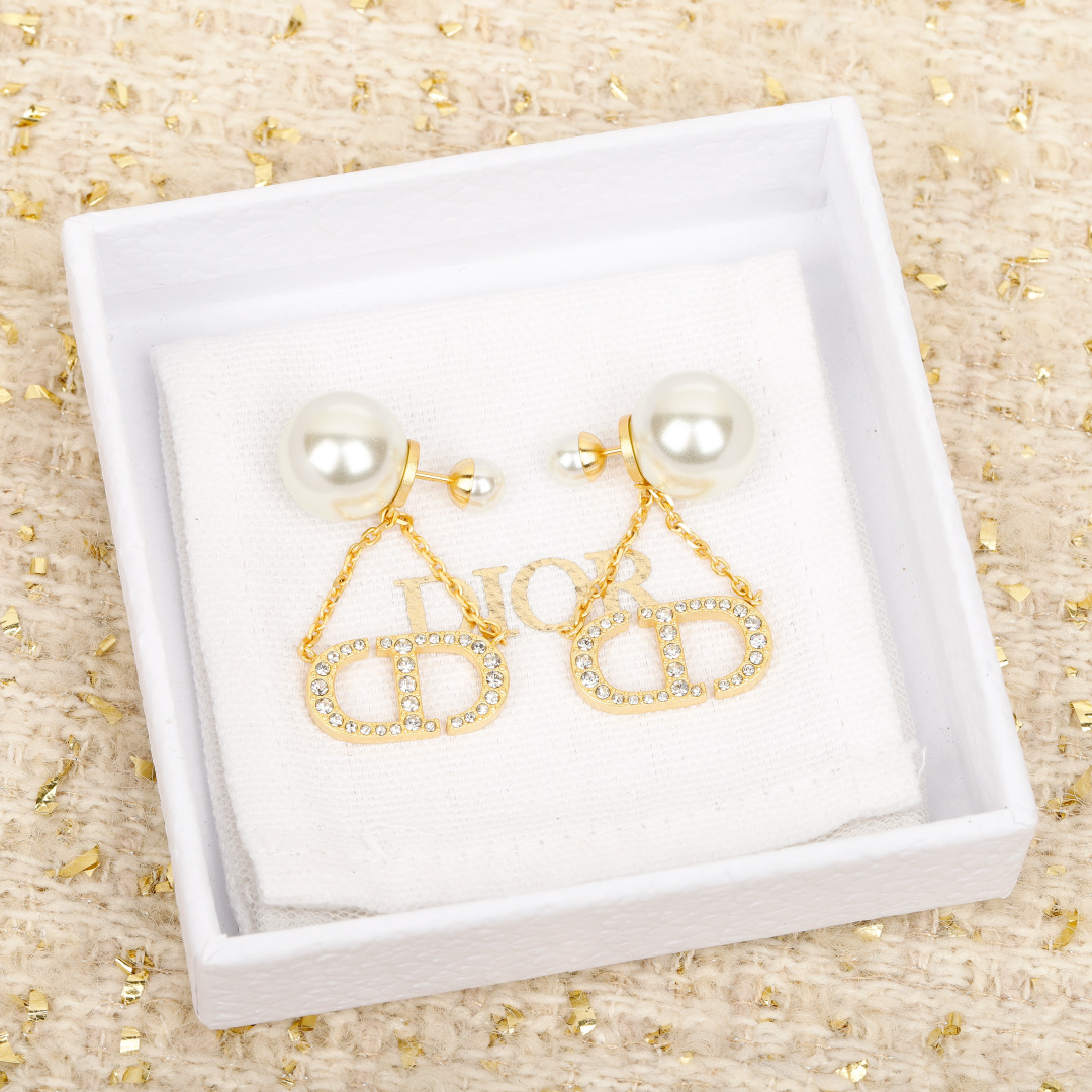 Dior Diamond CD Pearl Earrings