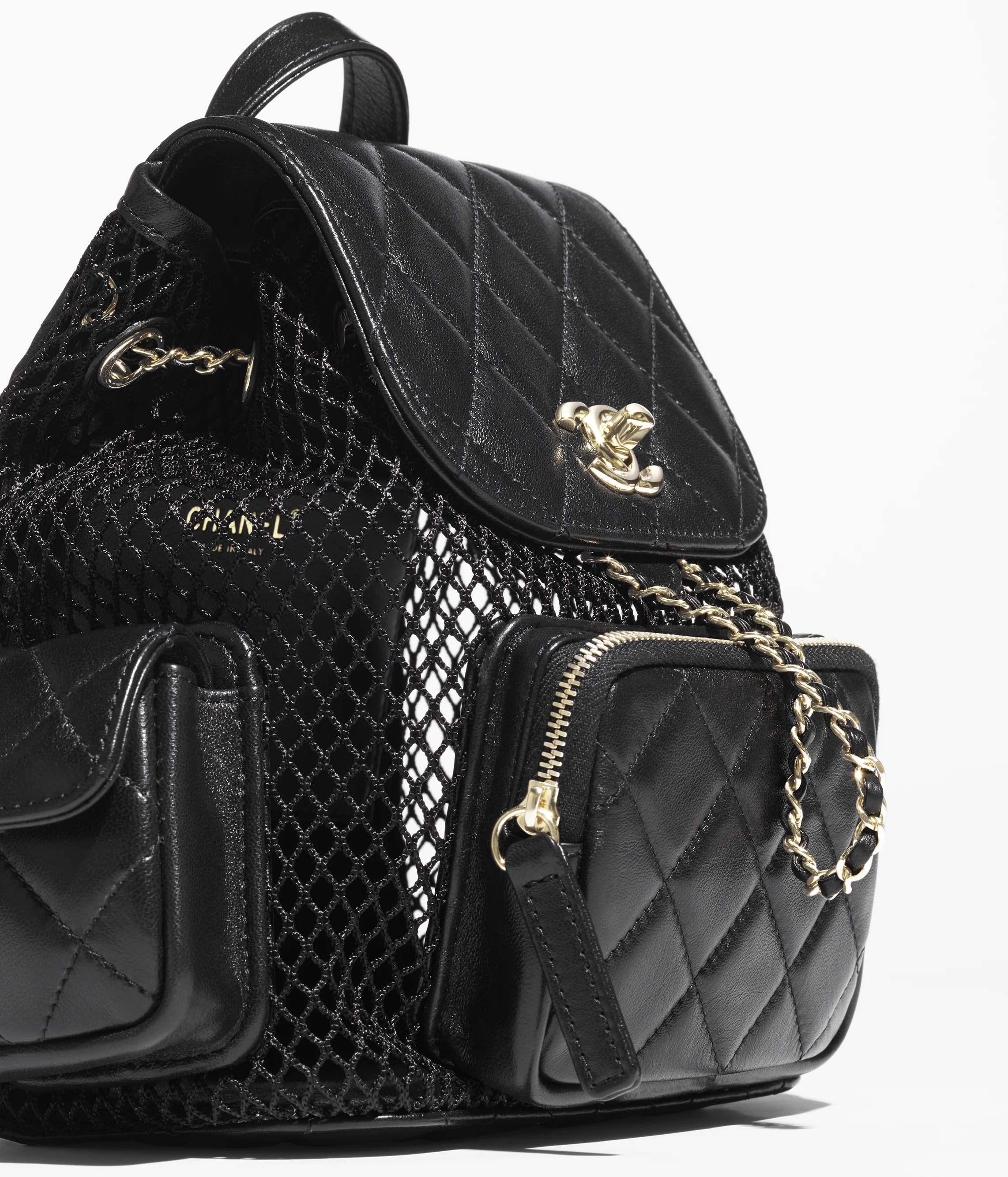 Chanel Backpack Mesh, Shiny Lambskin & Gold-Tone Metal Black AS5484-B20127-94305