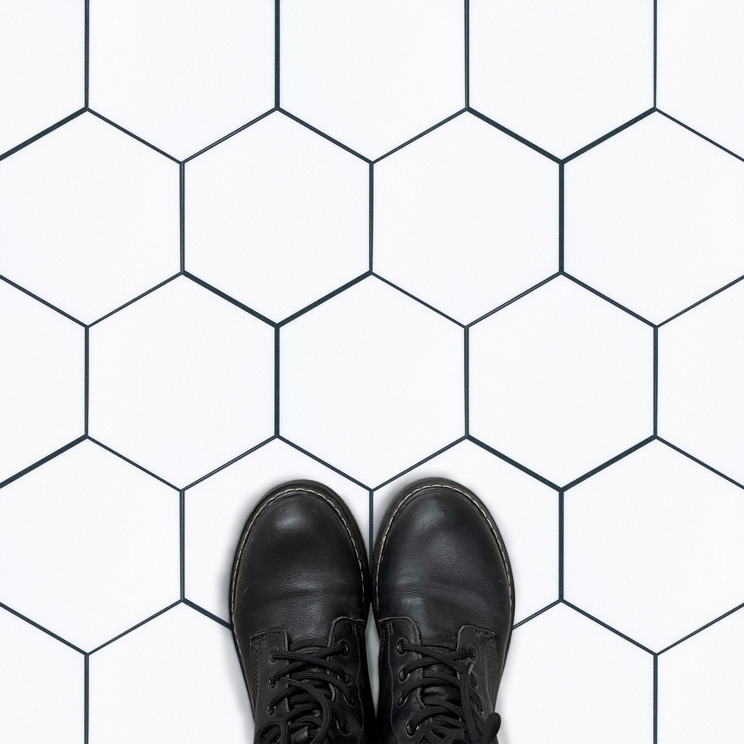 White Hexagon Peel and Stick Vinyl Floor Tile Sticker