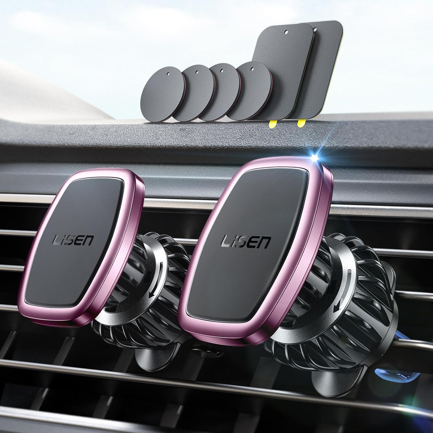 LISEN 2 Pack Magnetic Phone Holder for Your Car Mount 6 Military Magnets Car Phone Holder Mount Vent Cell Phone Holdeer Mount Vent Cell Phone Holder (20X Powerful: Gold)