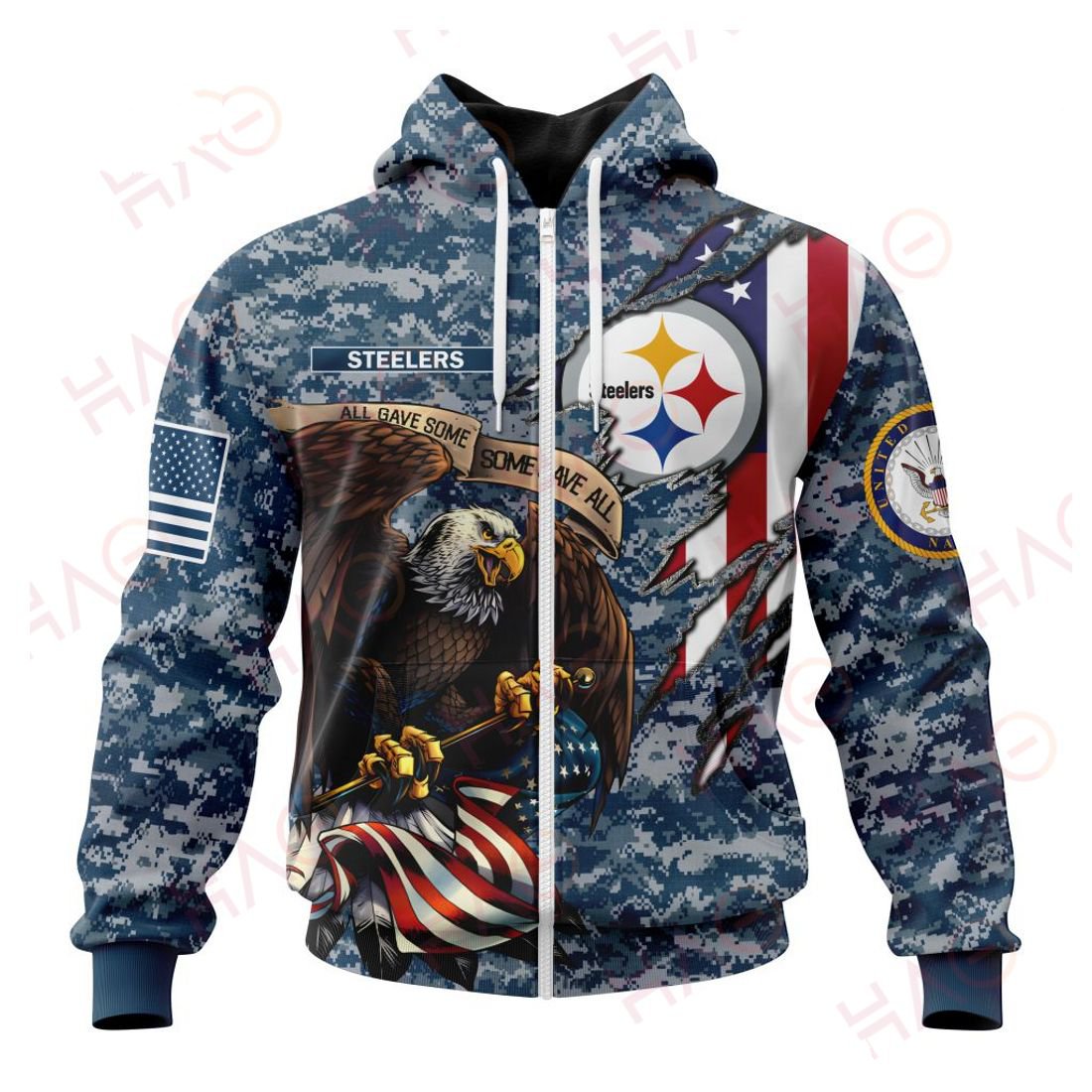 PITTSBURGH STEELERS 3D HOODIE US NAVY VETERANS