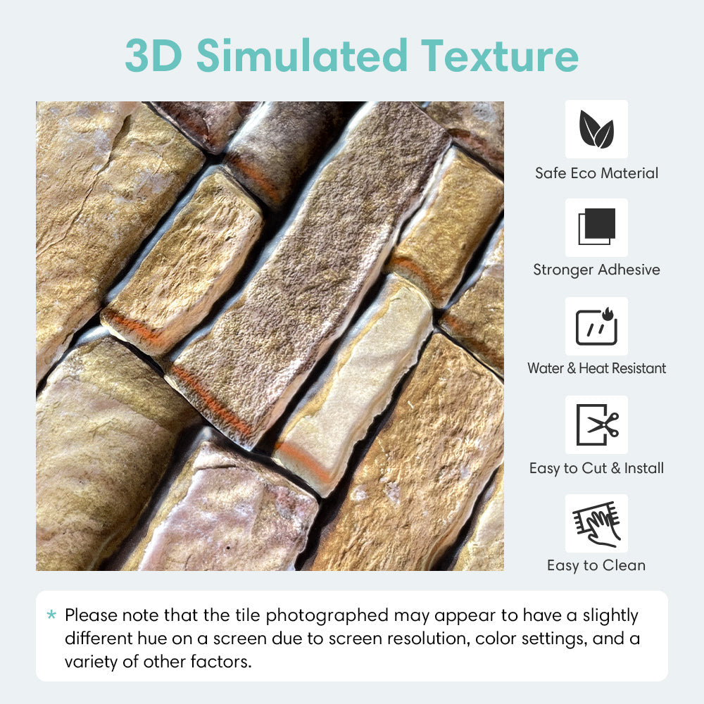 3D Vintage Brown Stone Peel and Stick Wall Tile