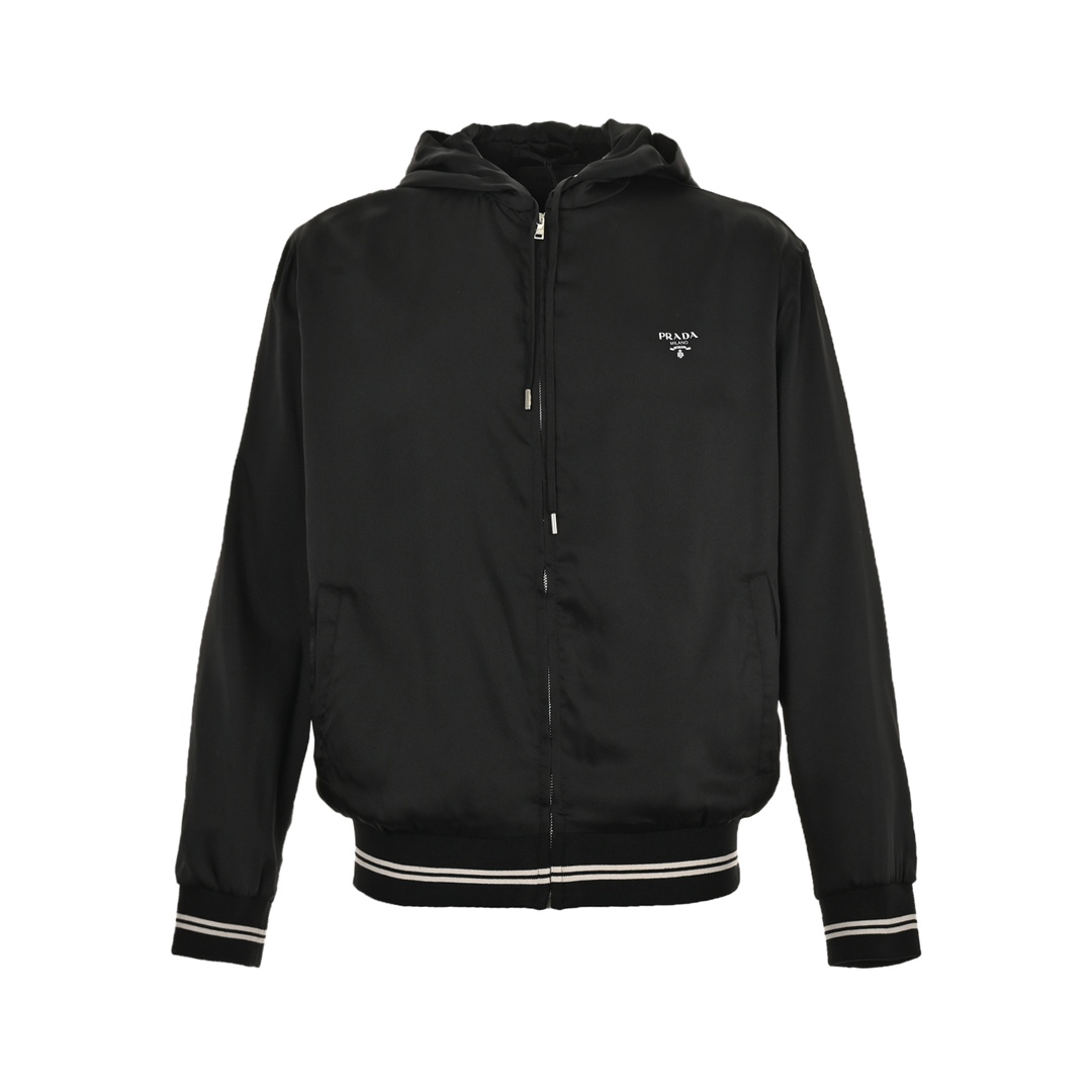 Prada 24ss silk webbing hem hooded jacket