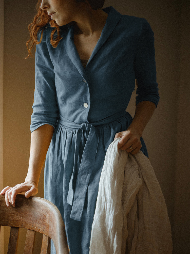Vintage Elegant Shawl Collar Midi Dress
