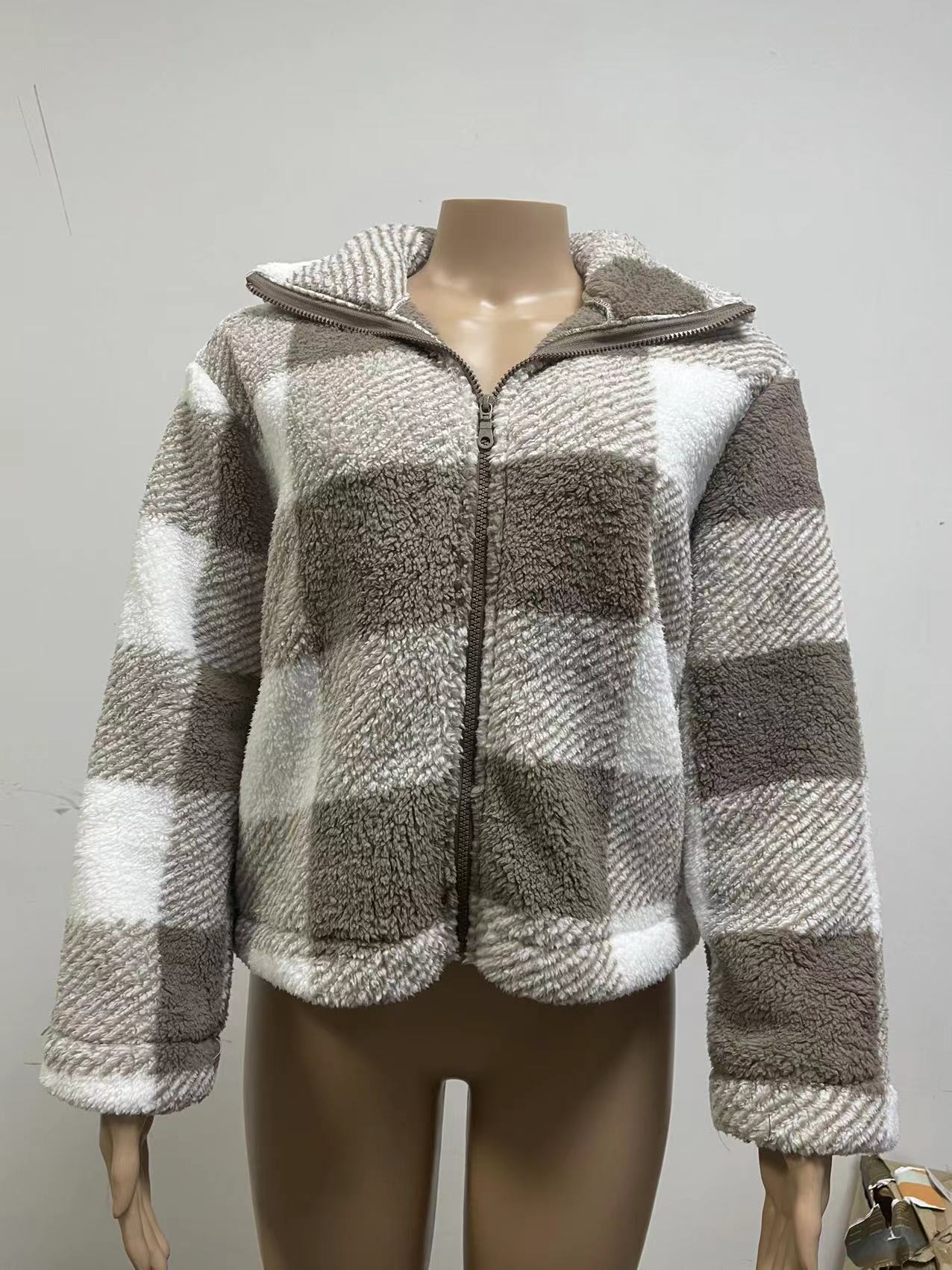 Plus Size Autumn Winter Dried Shrimp Double Sided Plush Plaid Coat Women Clothing