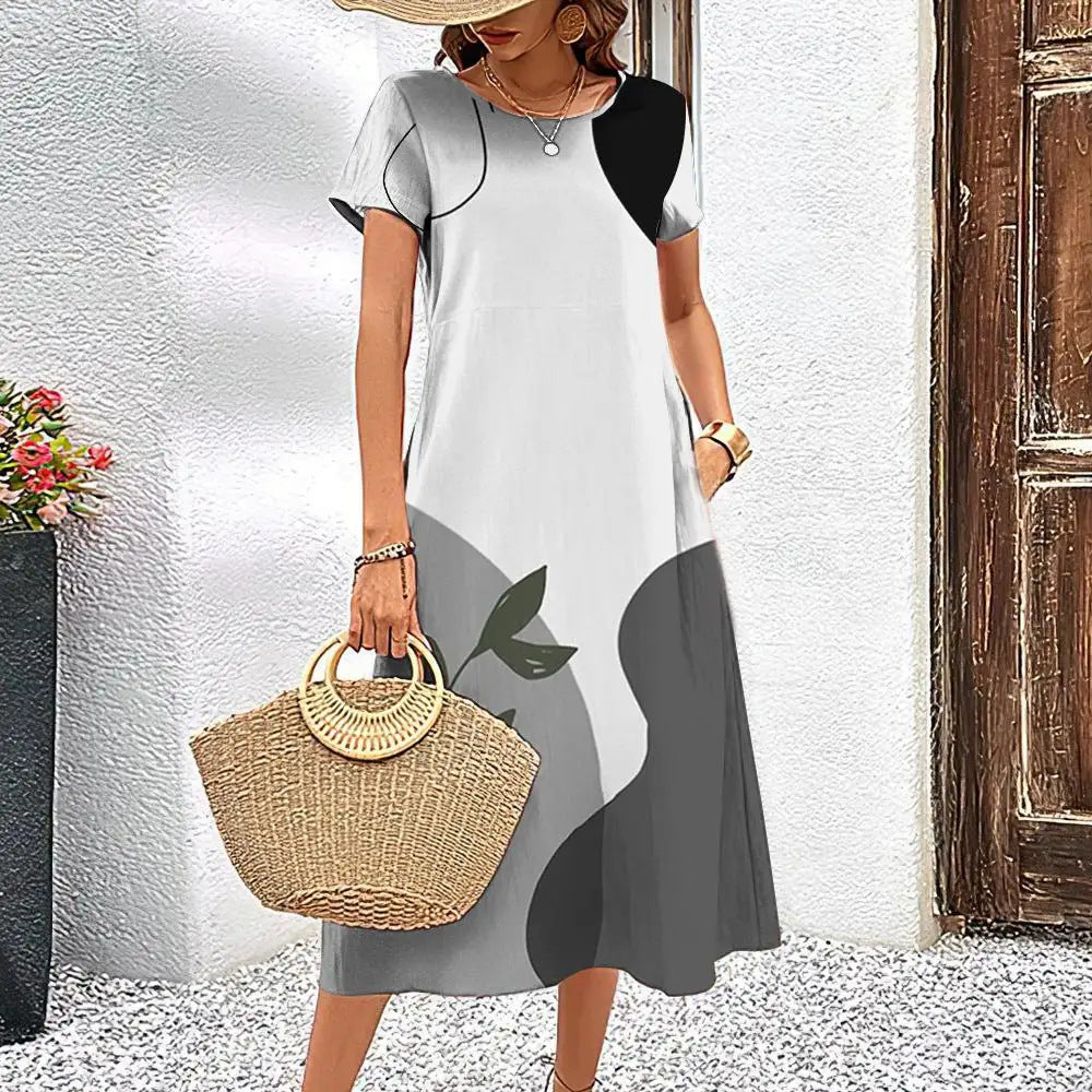 Casual Fashion Simple Line Pattern Top with Elegant A-Line Skirt