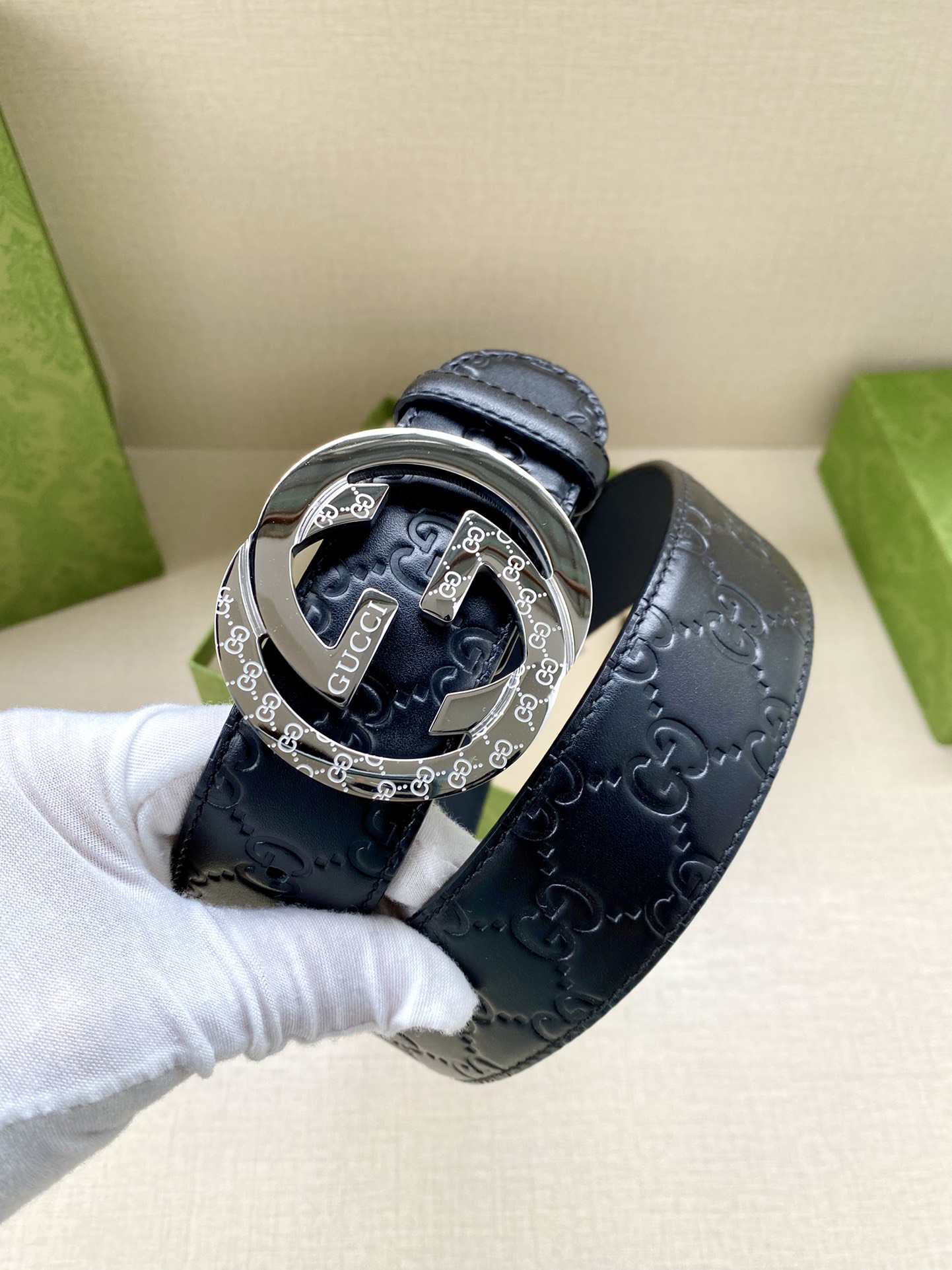 Gucci Interlocking Double G Double-sided Leather Belt 4.0CM Width