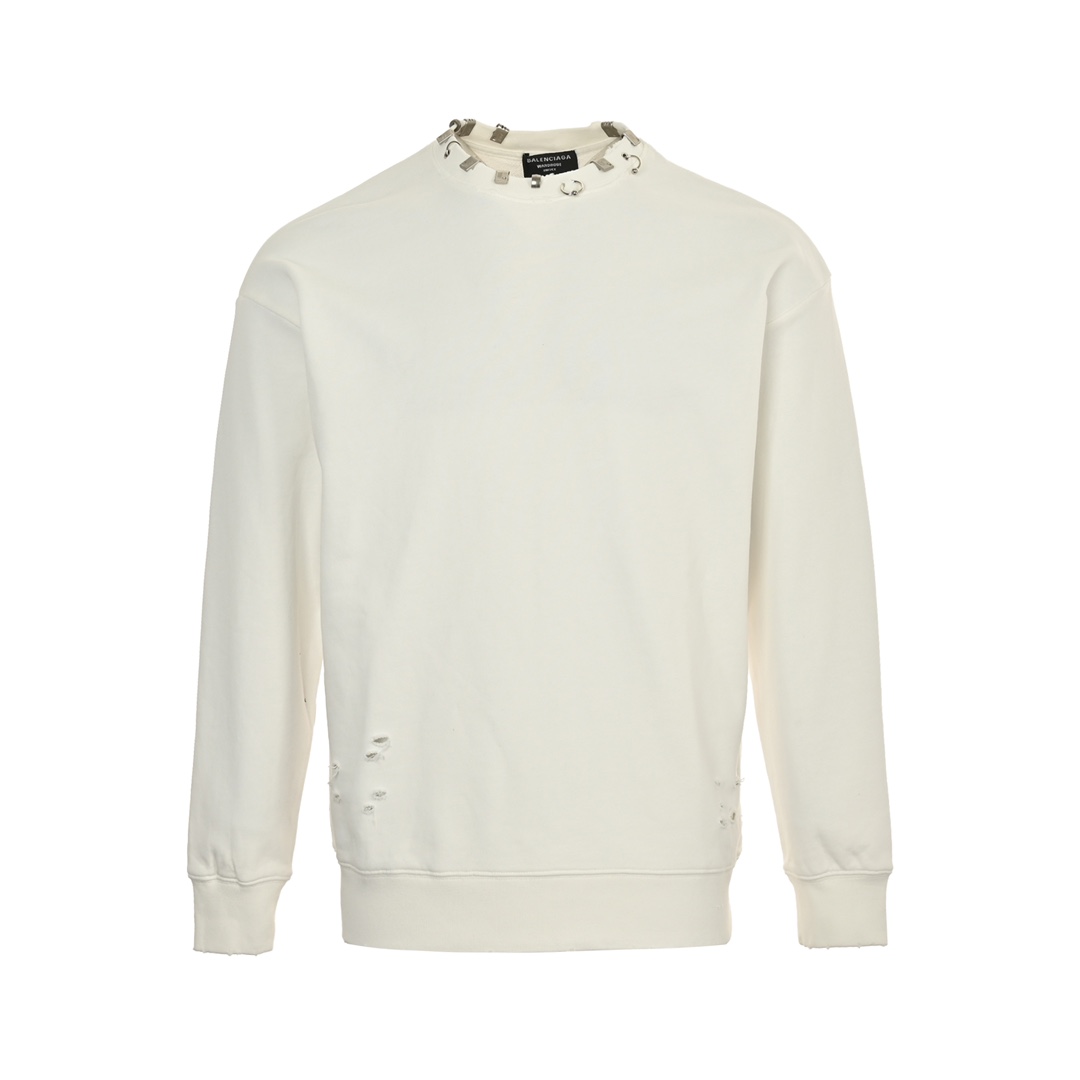 Balenciaga 24Fw pierced collar rivet crew neck sweatshirt