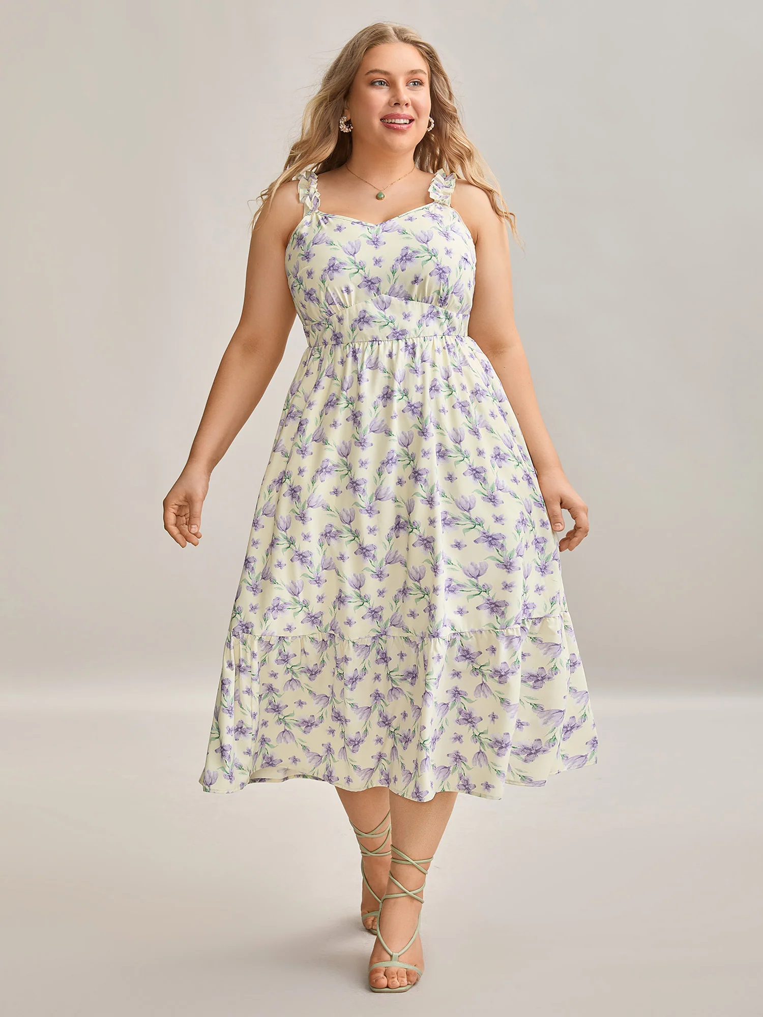 Vine Floral Pockets Stretchy Waist Midi Dress