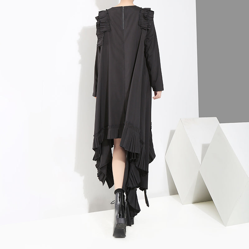 Women's Fashion Vintage Black Irregular Pleated Skirt