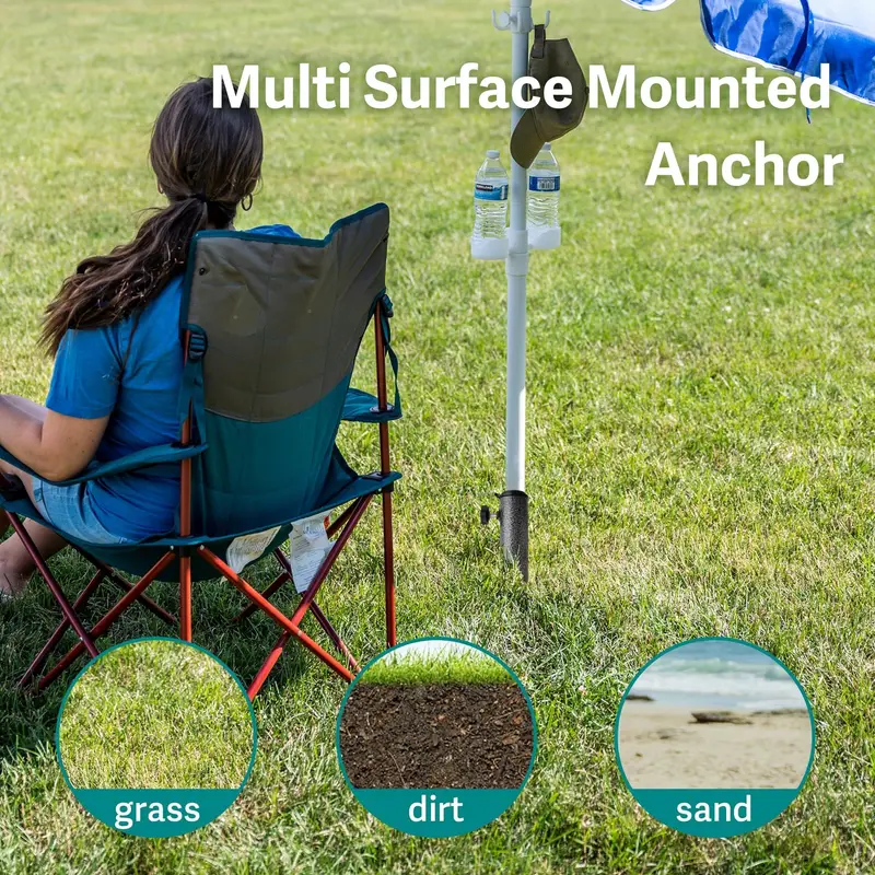 Heavy-Duty Metal Umbrella Stand With Adjustable Spiral Ground Anchor-  Ground Anchor Adjustable diameter, Fit for the pole of dia 22mm to 35mm