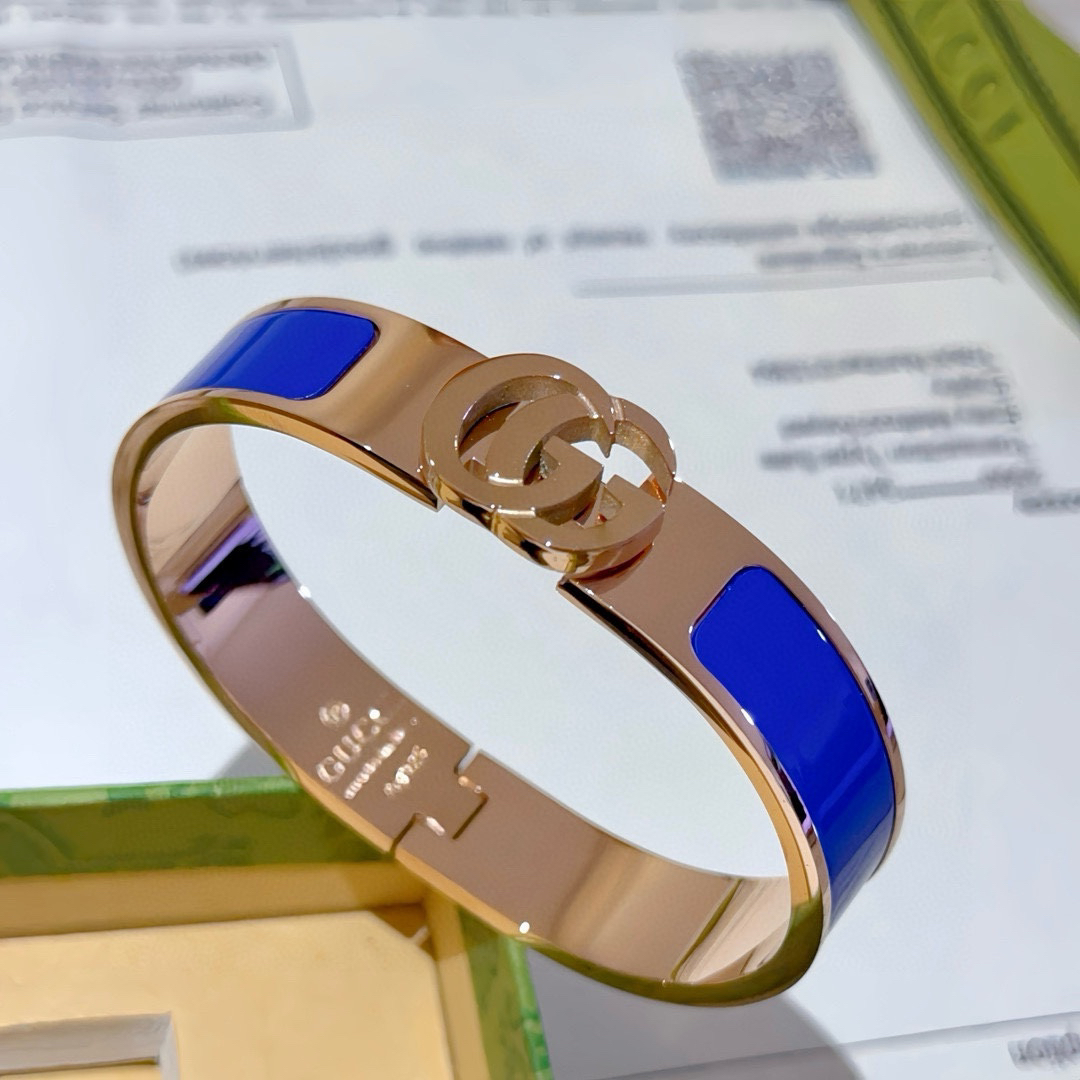 Gucci blue striped rose gold bracelet