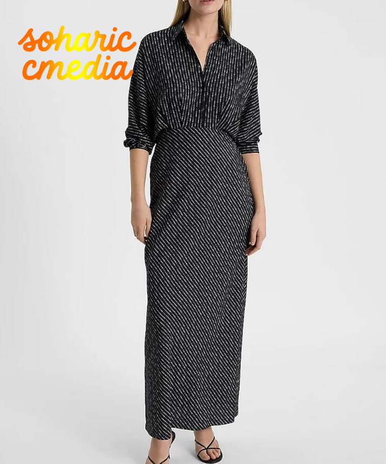 Printed Half Button Up Portofino Maxi Shirt Dress
