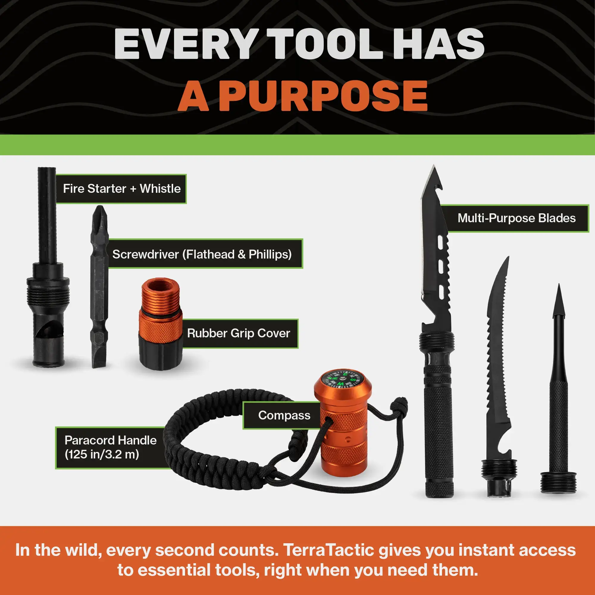 Survival Hiking Stick - Adjustable Trekking Pole with Built-in Outdoor Emergency Tools for Camping and Hiking