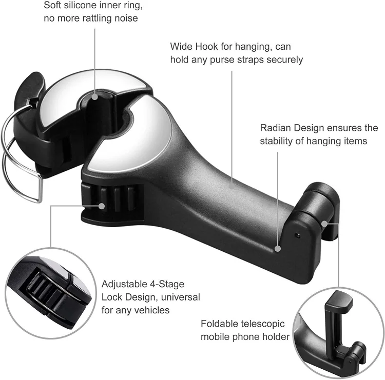 🔥Last Day Promotion 50% OFF-2 In 1 Car Seat Hooks For Purses And Bags With Phone Holder-BUY 3 GET 3 FREE & FREE SHIPPING