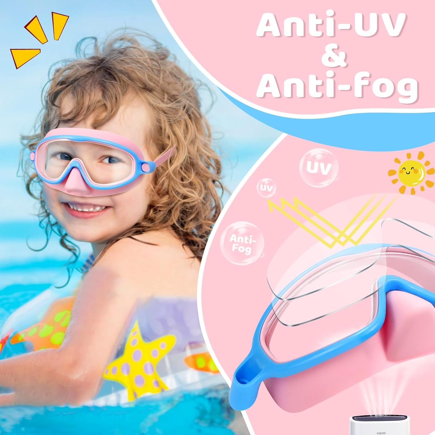 🔥ON SALE 60% OFF🔥Kids-Swim-Goggles with Nose Cover-Wide View Anti Fog UV Anti Shattered Lens