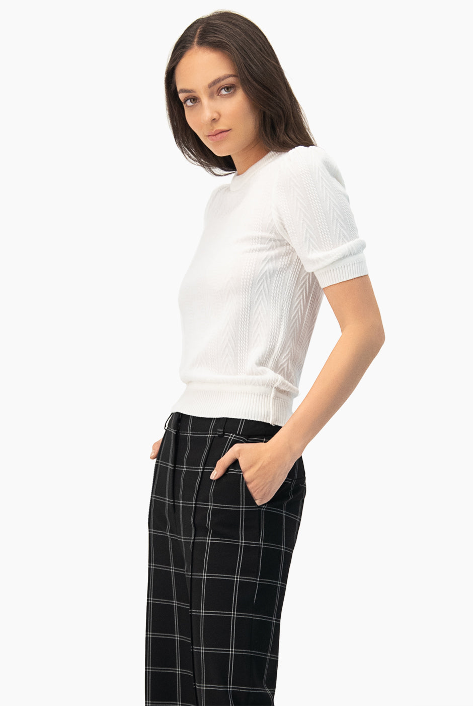 Blusa recta tejida y cuello redondo