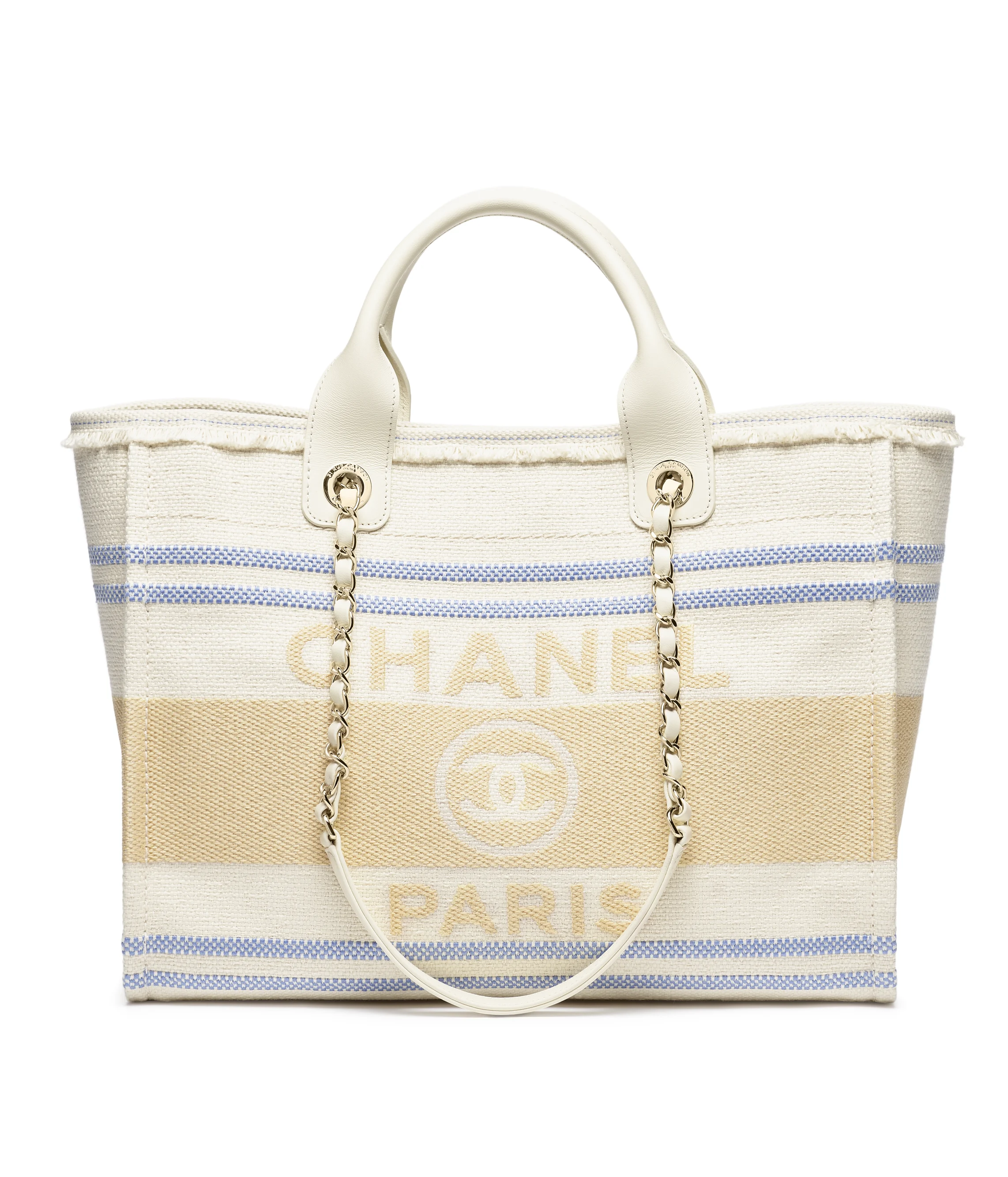 Chanel Shopping Bag Cotton Canvas & Gold-Tone Metal Ecru, Blue & Yellow AS3351-B18809-NACAD