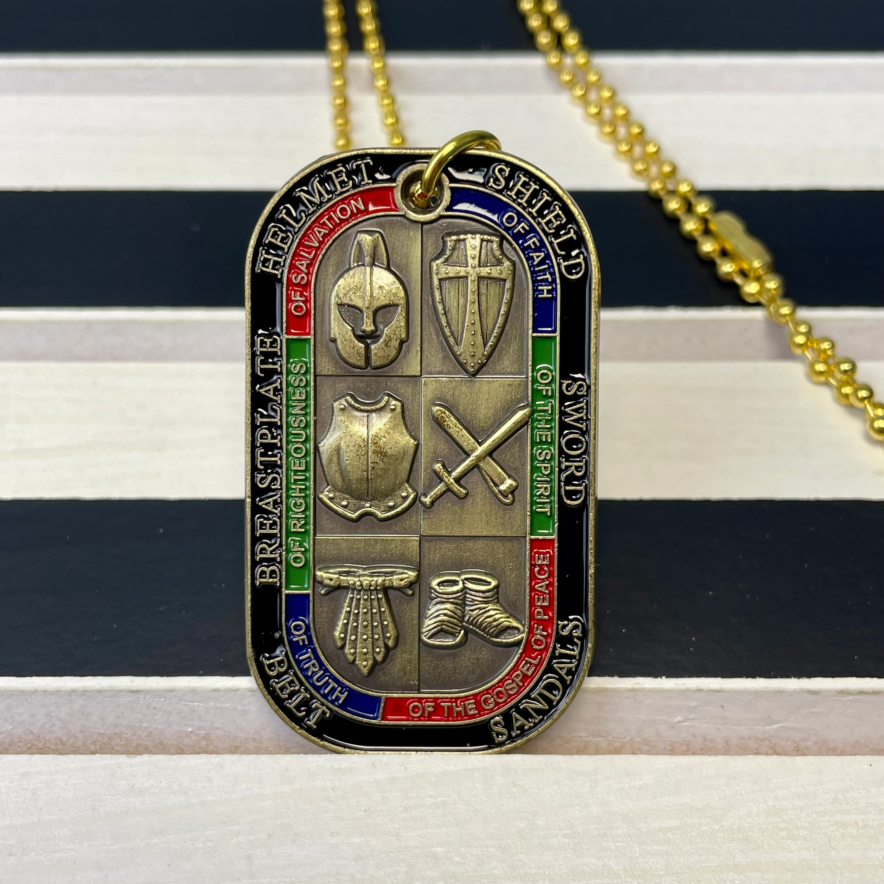 ✝️Armor of God Eph 6:13-17 Amulet Dog Tag – Handcrafted Enamel Detailing, 100% Made in USA, Personalized Christian Gifts for Men & Women
