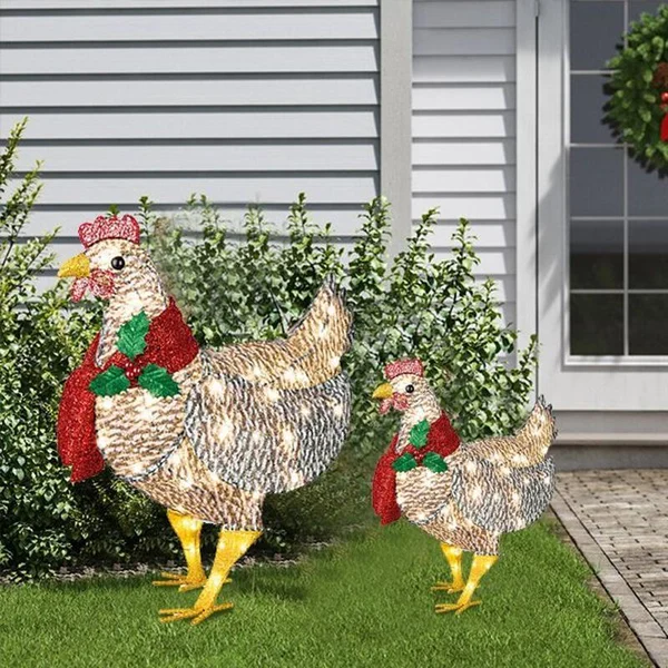 Christmas decoration - Light-up chicken with scarf