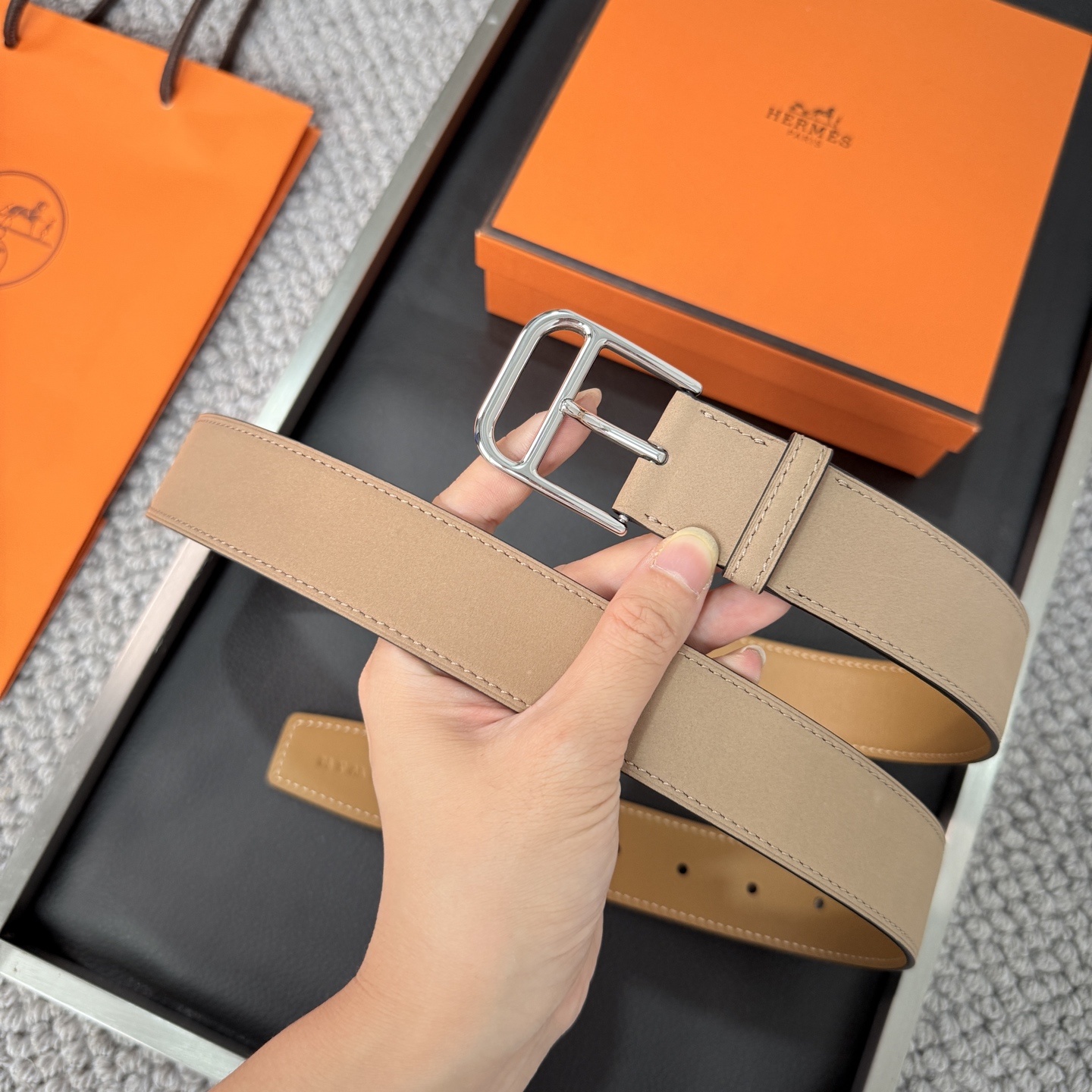 Hermès BoxTogo calfskin double-sided belt 3.2CM wide