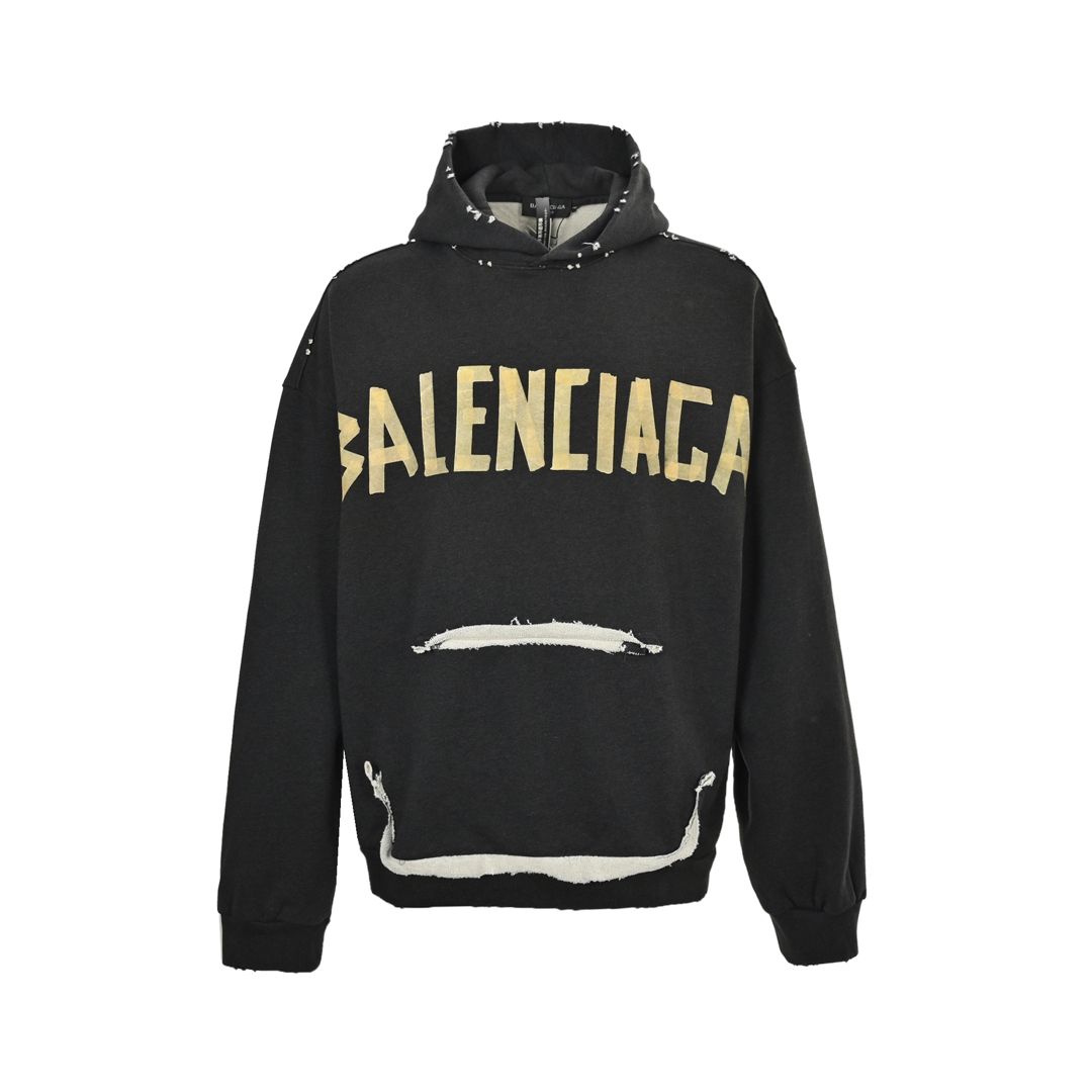 Balenciaga 24Fw distressed masking tape hooded sweatshirt