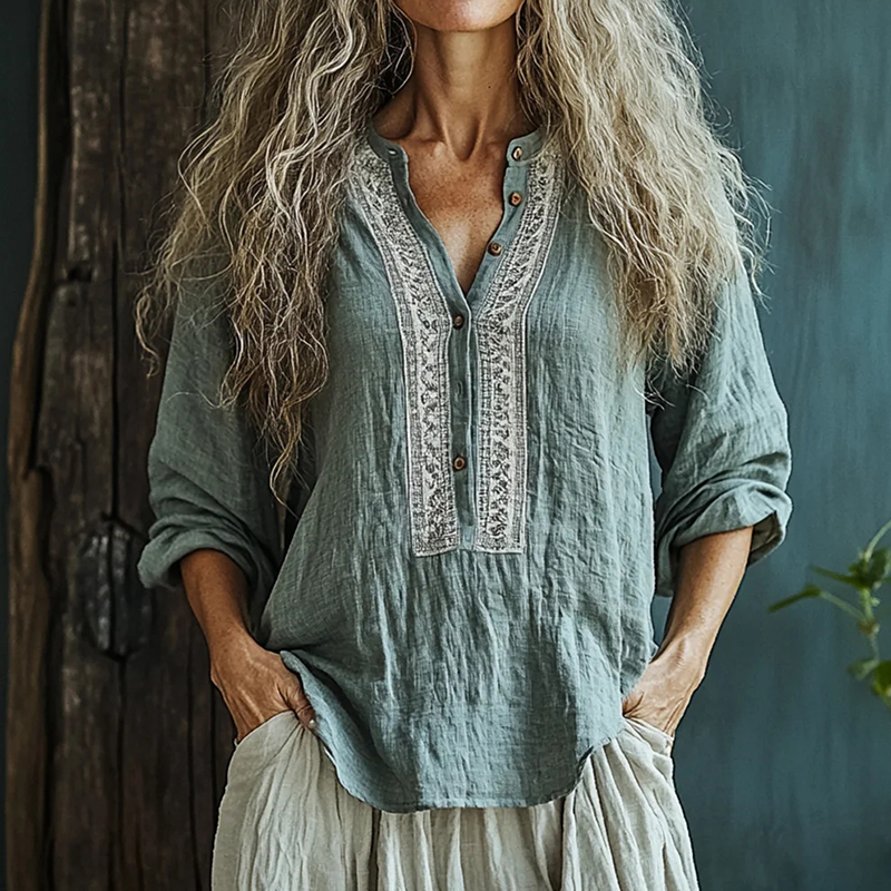 Bohemian Linen Floral Art Print  Long Sleeve Shirt