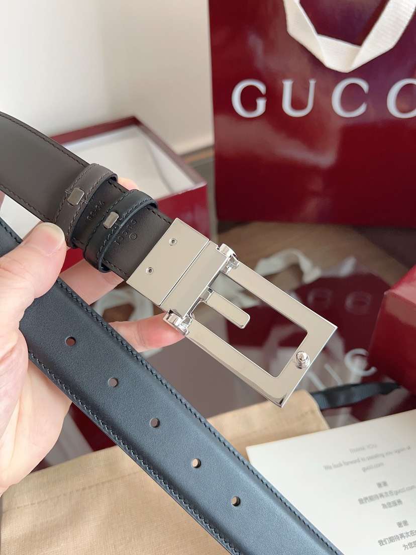 Gucci GG swivel buckle leather belt 3.5cm wide