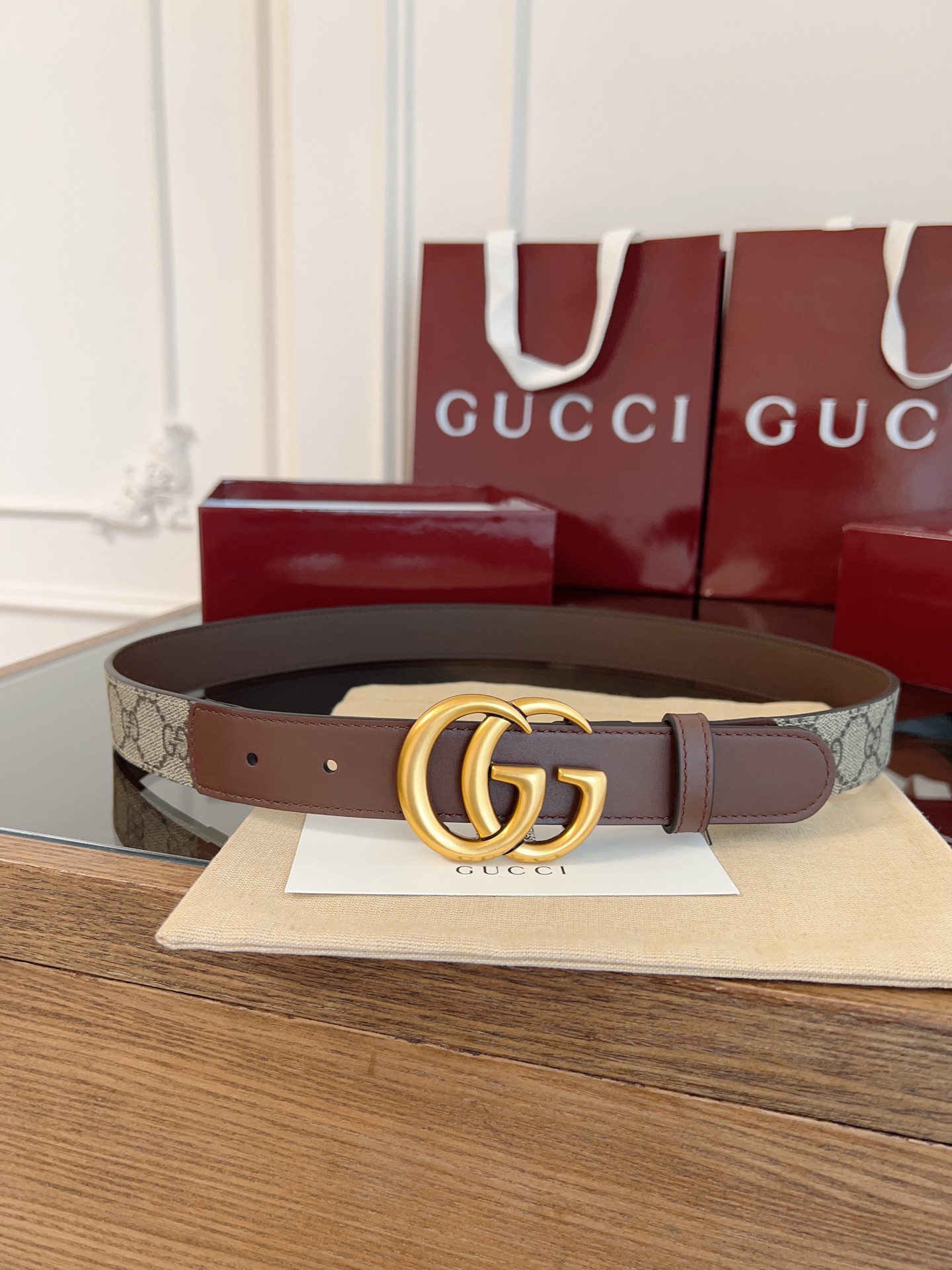 Gucci Double G steel buckle women's cowhide double-sided belt 3.0cm wide