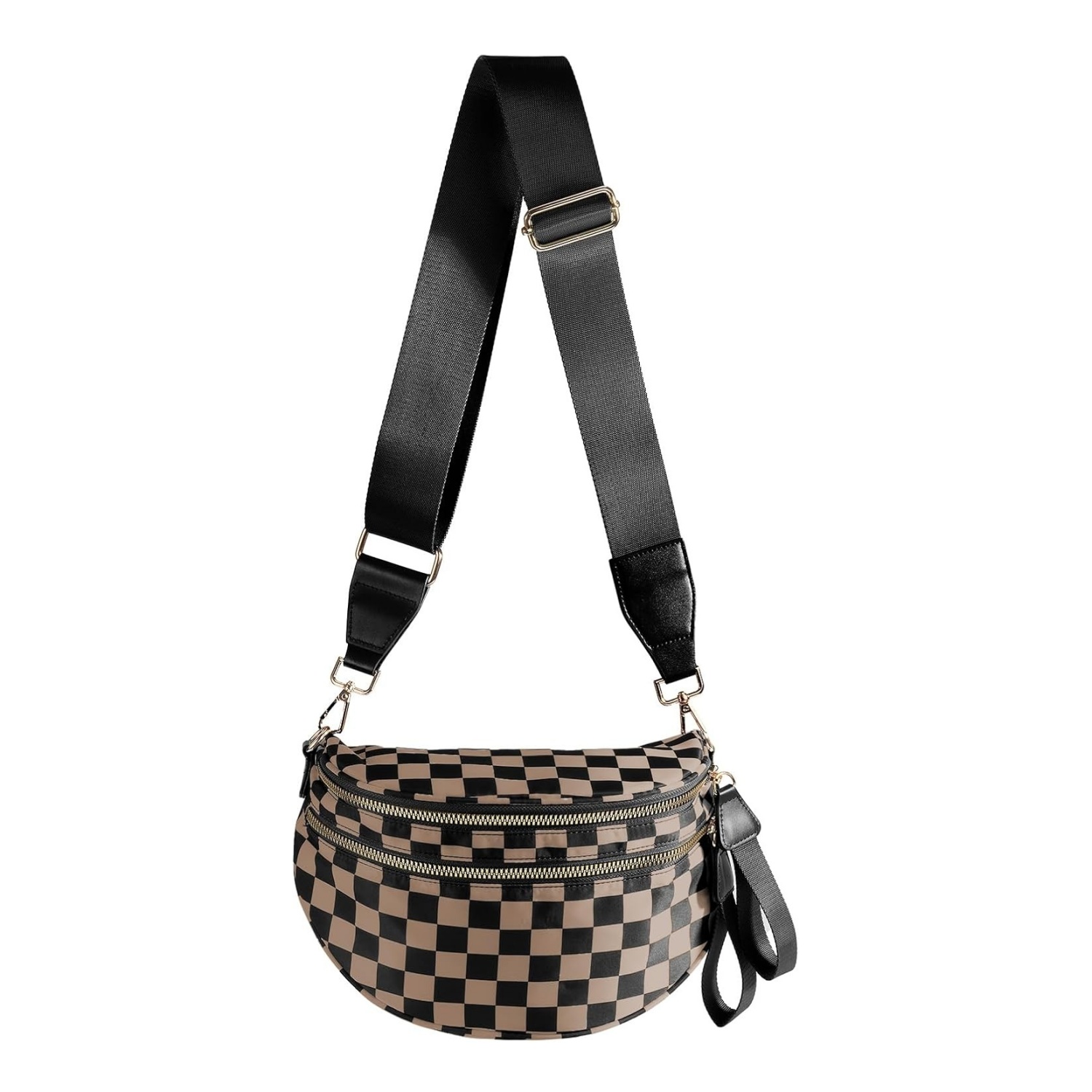 💥ON SALE💥Black and White Checkered Crossbody Nylon Bum Bag Plus Size Friendly Fanny Pack
