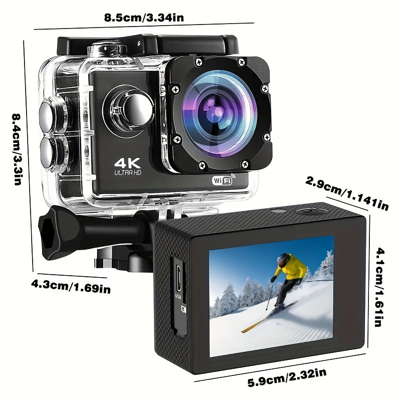 LUOSI Ultra HD Action Camera 4K 30fps, 1181.1inch Waterproof Camera, 170° Wide Angle Underwater Cameras With WiFi, Sports Camera