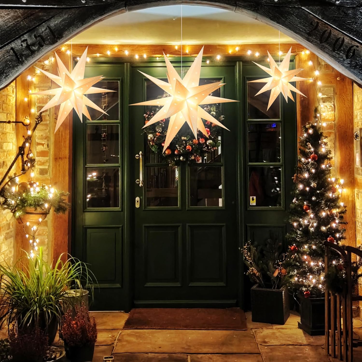 🔥CHRISTMAS ON SALE🔥Large White Moravian Star 3D Lighted Holiday Porch Light Decor