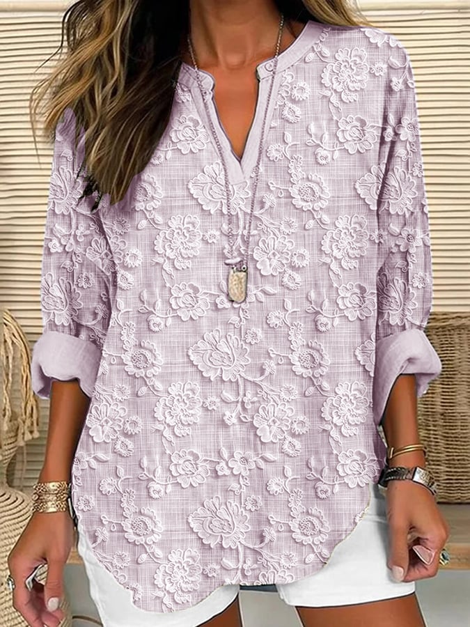 Women's Casual Floral Embroidery Print Shirt