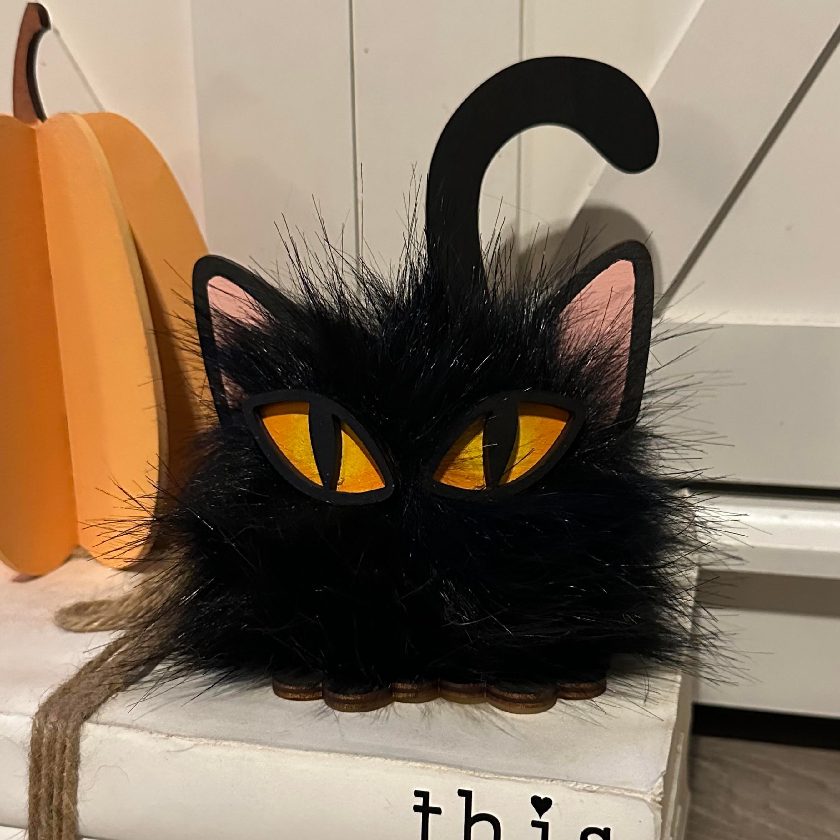 Black Halloween PomPom Cat | Fall Decor