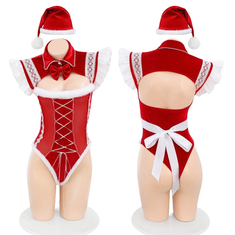 Sexy Christmas Hollow Out Jumpsuit Lingerie