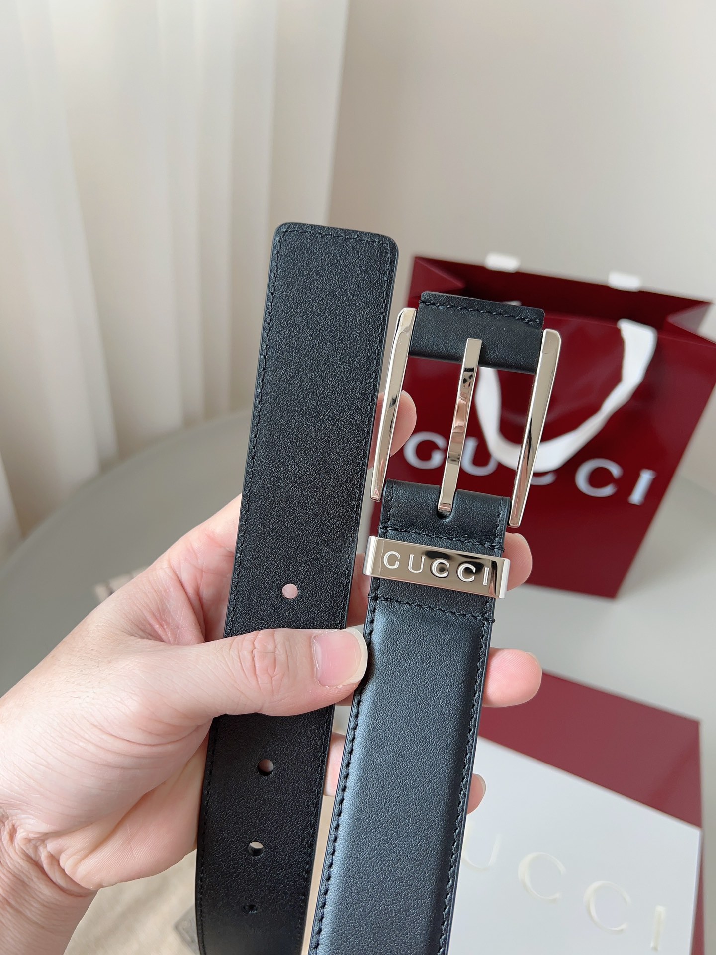 Gucci pin buckle leather belt 3.5cm wide