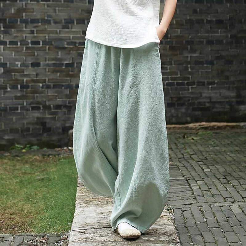 Vintage Plain Pocket Casual Lantern Pant