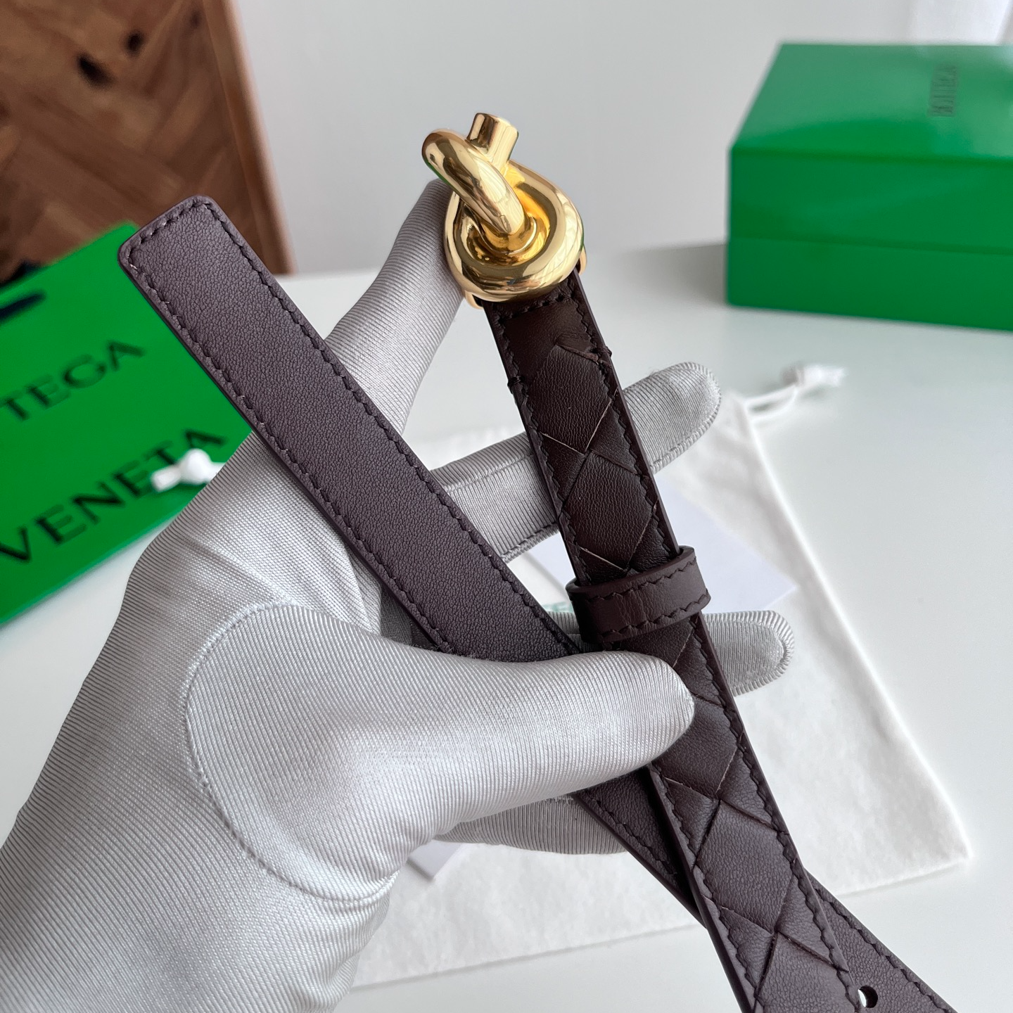Bottega Veneta intreccio woven cowhide double-sided belt width 2.0cm